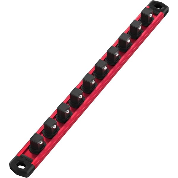 WORKPRO Magnetic Socket Organizer, 3/8-Inch Drive Aluminum Alloy Sockets Rail, Heavy Duty Sockets Holder, Socket Rack Kit 3/8-Inch x 10 Clips (Red)