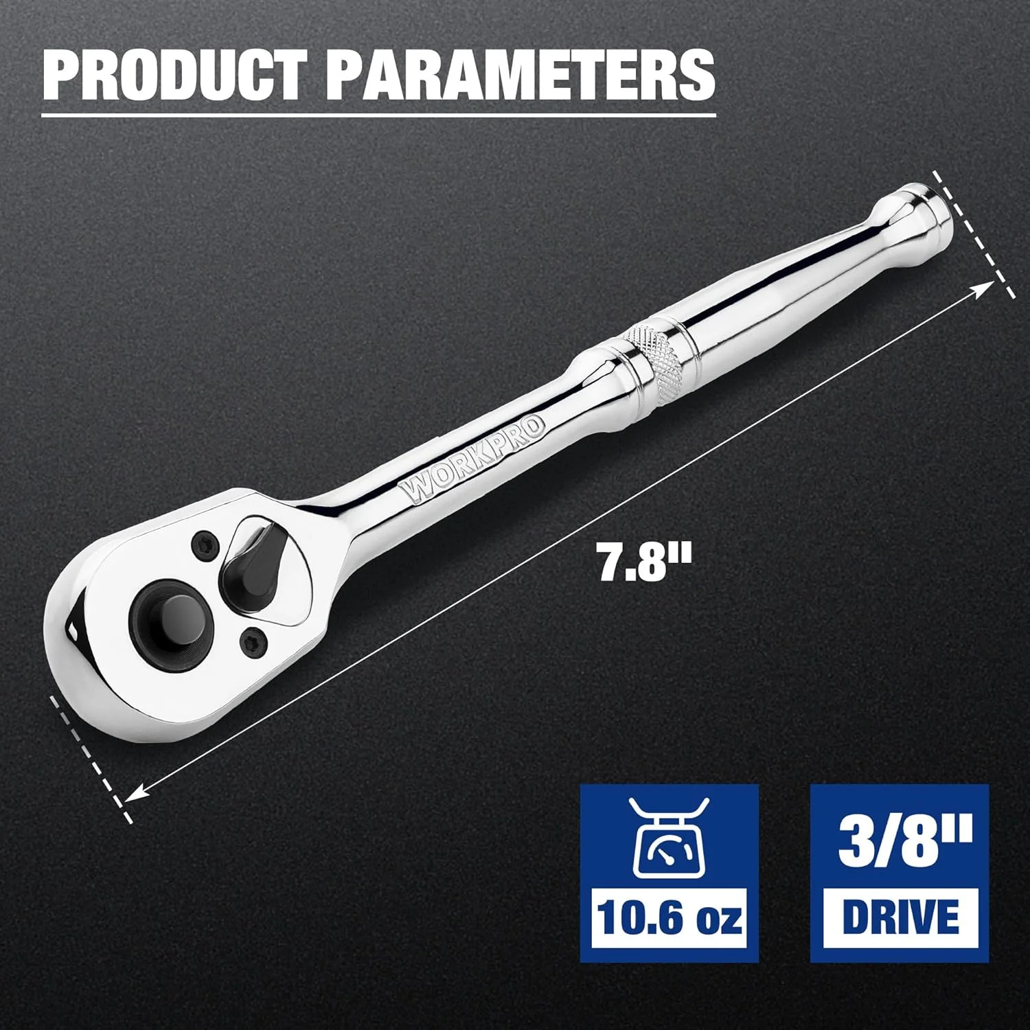 WORKPRO 3/8-Inch Drive Ratchet, Quick-Release Reversible Ratchet Wrench, 72-Tooth 3/8 Drive Ratchet Handle, Chrome Alloy Made, Cr-Mo Head, Full Polished - Image 2