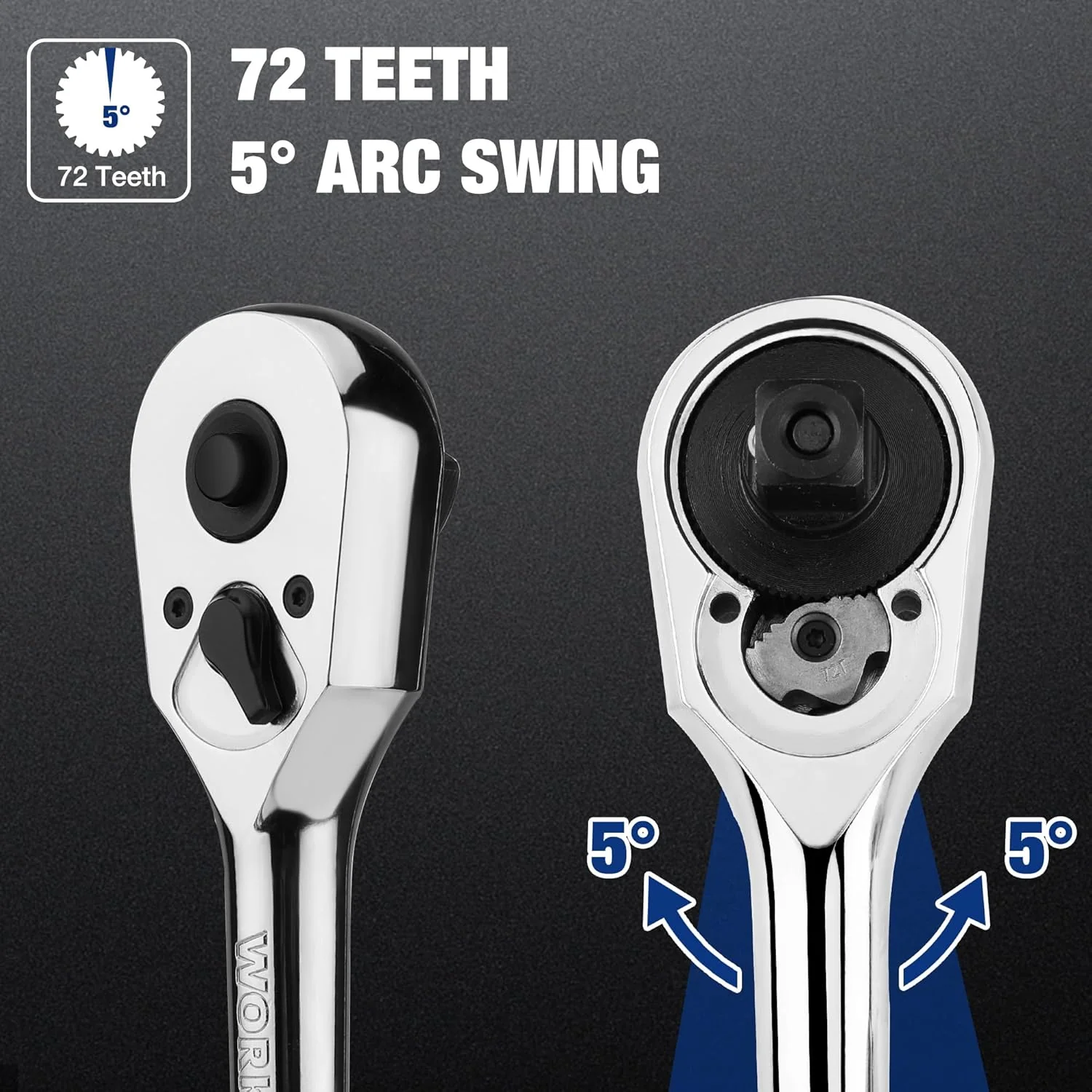 WORKPRO 3/8-Inch Drive Ratchet, Quick-Release Reversible Ratchet Wrench, 72-Tooth 3/8 Drive Ratchet Handle, Chrome Alloy Made, Cr-Mo Head, Full Polished - Image 4