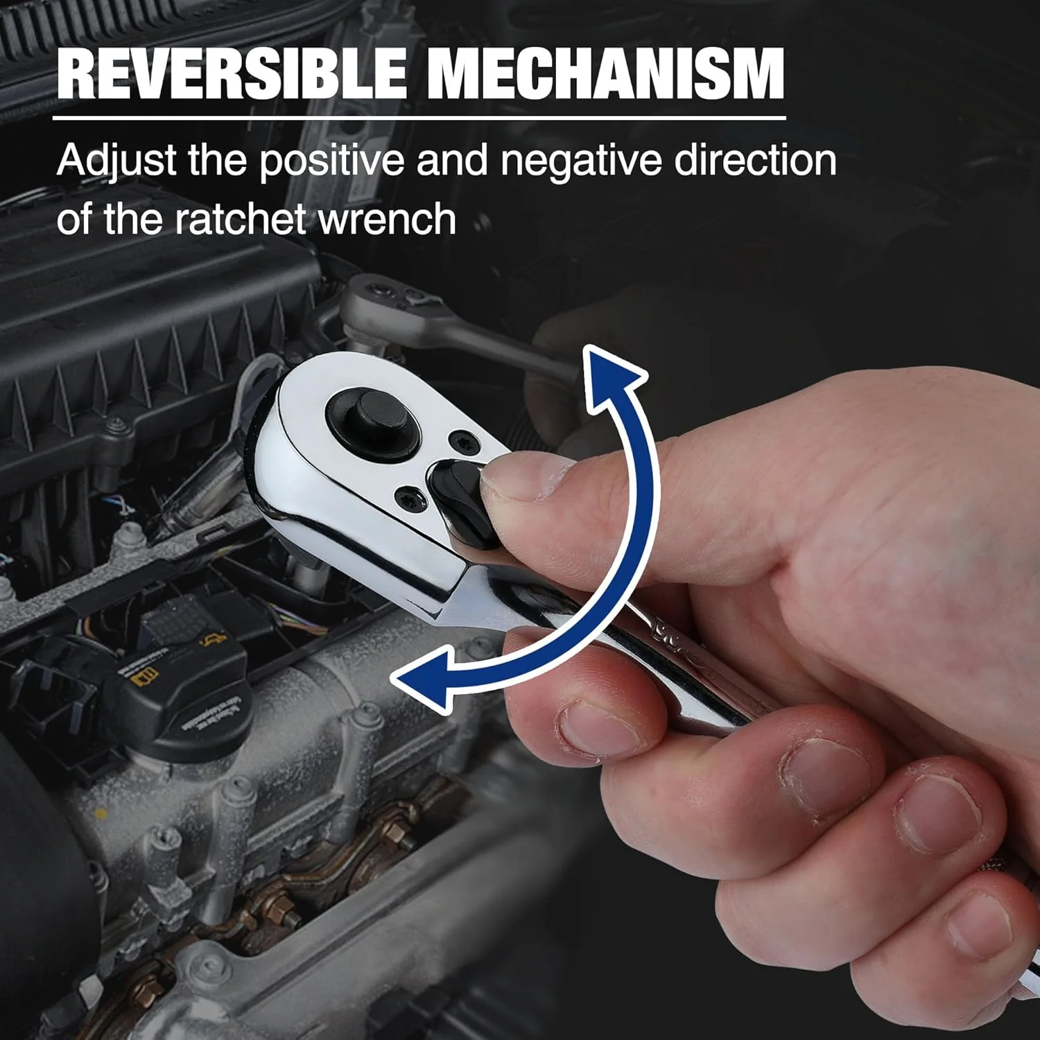 WORKPRO 3/8-Inch Drive Ratchet, Quick-Release Reversible Ratchet Wrench, 72-Tooth 3/8 Drive Ratchet Handle, Chrome Alloy Made, Cr-Mo Head, Full Polished - Image 6