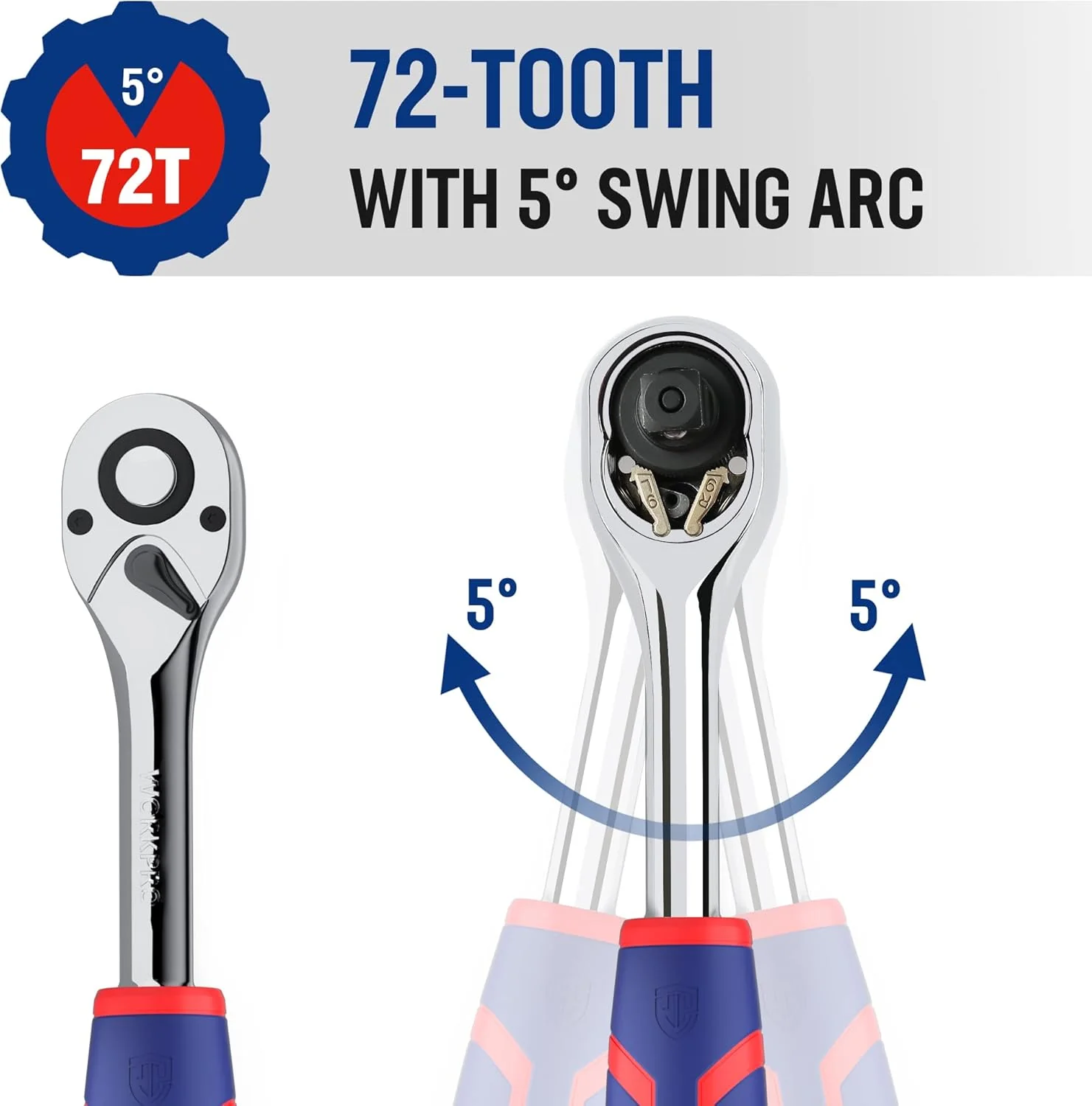 WORKPRO 3/8-Inch Drive Ratchet Wrench, 72-Tooth Reversible Ratchet, Quick-Release 3/8 Drive Ratchet Handle, CR-MO Head, Chrome Plated Finish - Image 5