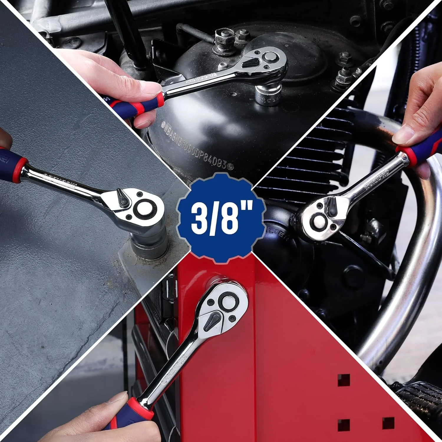 WORKPRO 3/8-Inch Drive Ratchet Wrench, 72-Tooth Reversible Ratchet, Quick-Release 3/8 Drive Ratchet Handle, CR-MO Head, Chrome Plated Finish - Image 7