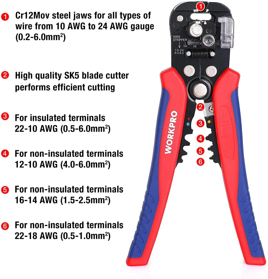 WORKPRO 3-in-1 Automatic Wire Stripper/Cutter/ Crimper, 8 Inch Multi-Pliers - Image 2