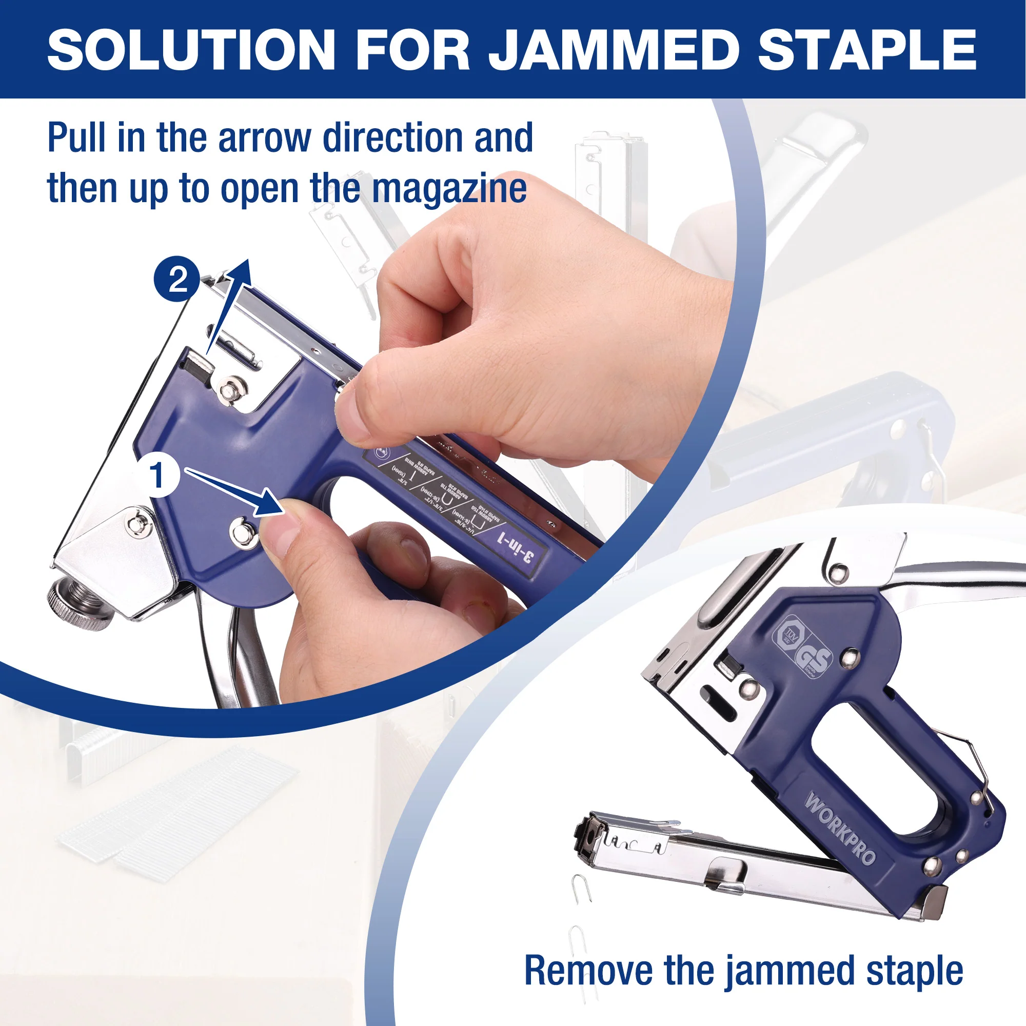 WORKPRO 3-in-1 Heavy Duty Staple Gun Kit with 1500 Staples & Remover - Image 7