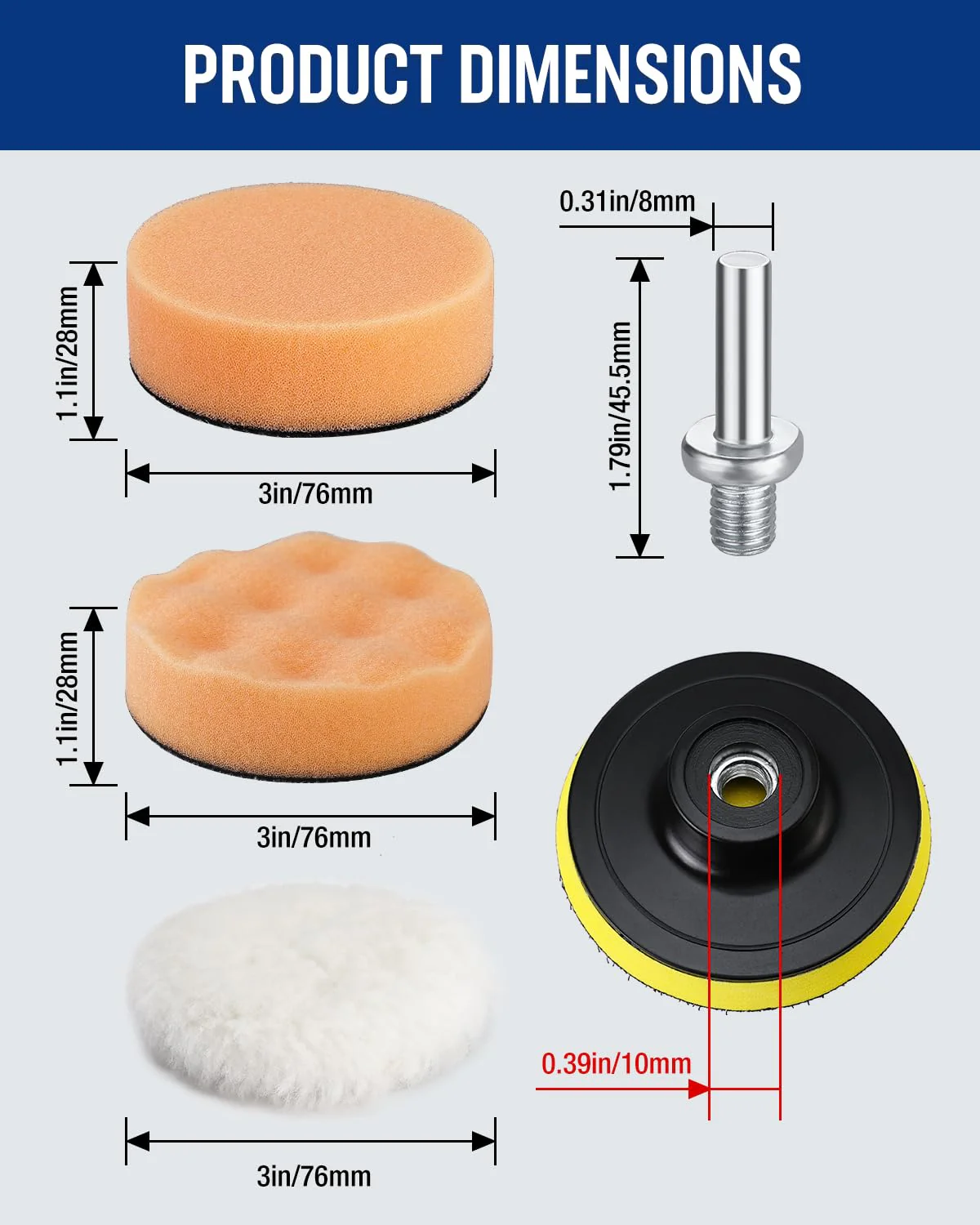 WORKPRO 3 Inch Drill Buffing Pad Kit - 11 Pcs Car Foam Polishing Pads Set, Drill Buffer Polisher Attachment Buffing Kit for Car Polishing, Waxing, Sealing Glaze - Image 2