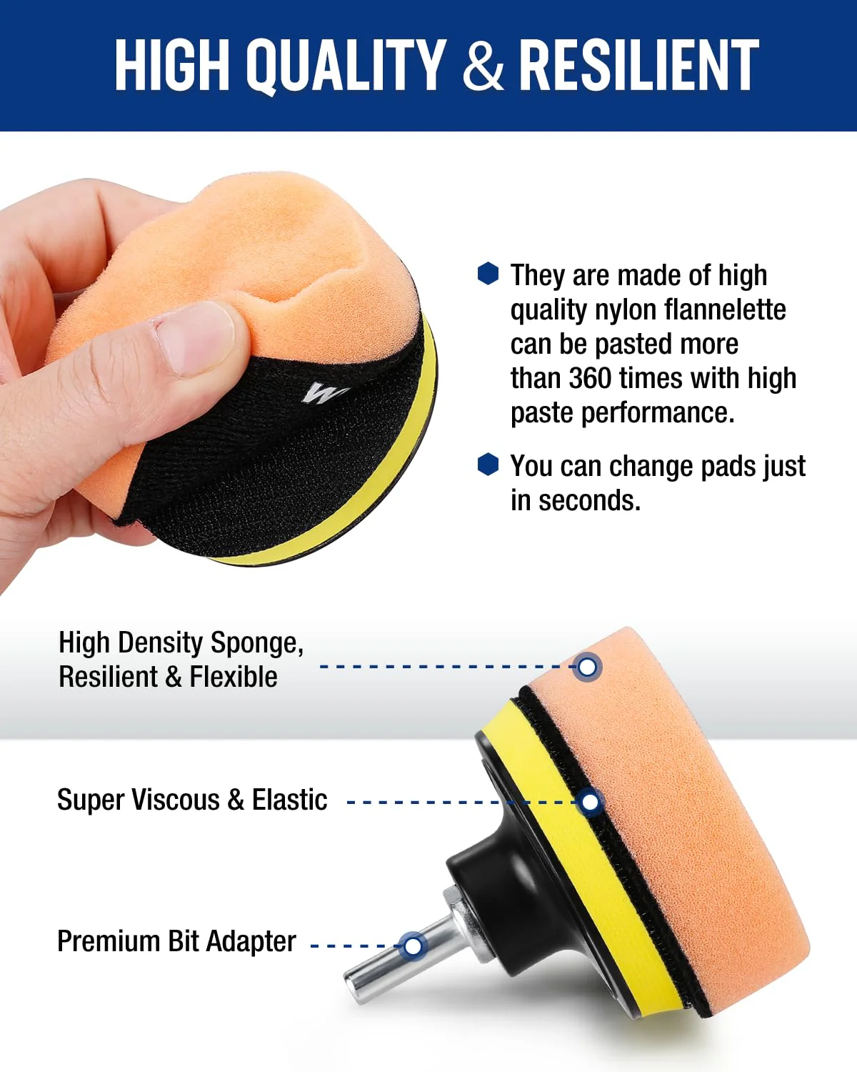 WORKPRO 3 Inch Drill Buffing Pad Kit - 11 Pcs Car Foam Polishing Pads Set, Drill Buffer Polisher Attachment Buffing Kit for Car Polishing, Waxing, Sealing Glaze - Image 3