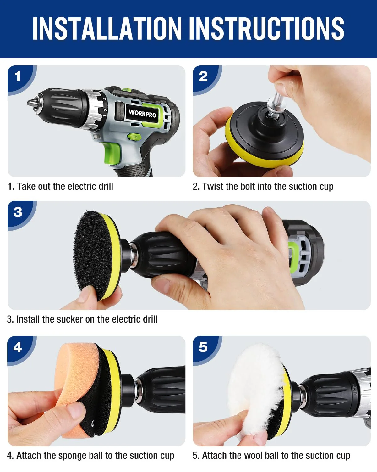 WORKPRO 3 Inch Drill Buffing Pad Kit - 11 Pcs Car Foam Polishing Pads Set, Drill Buffer Polisher Attachment Buffing Kit for Car Polishing, Waxing, Sealing Glaze - Image 5