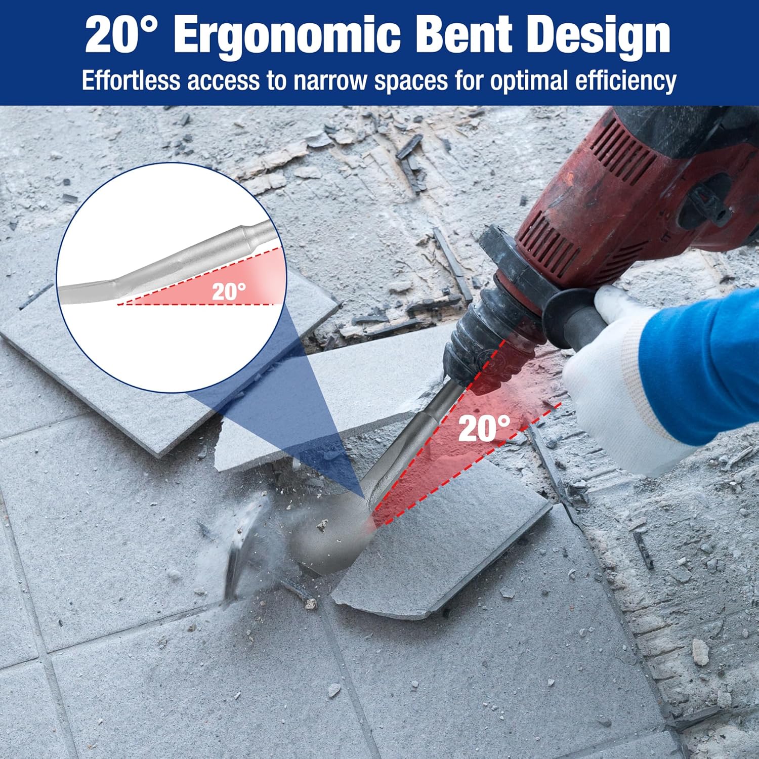 WORKPRO 3-inch SDS Plus Chisel, Cranked Angled Bent Tile Removal Chisel for Tile, Laminate Floor, Wall Moldings, Compatible with SDS-Plus Tools - Image 3