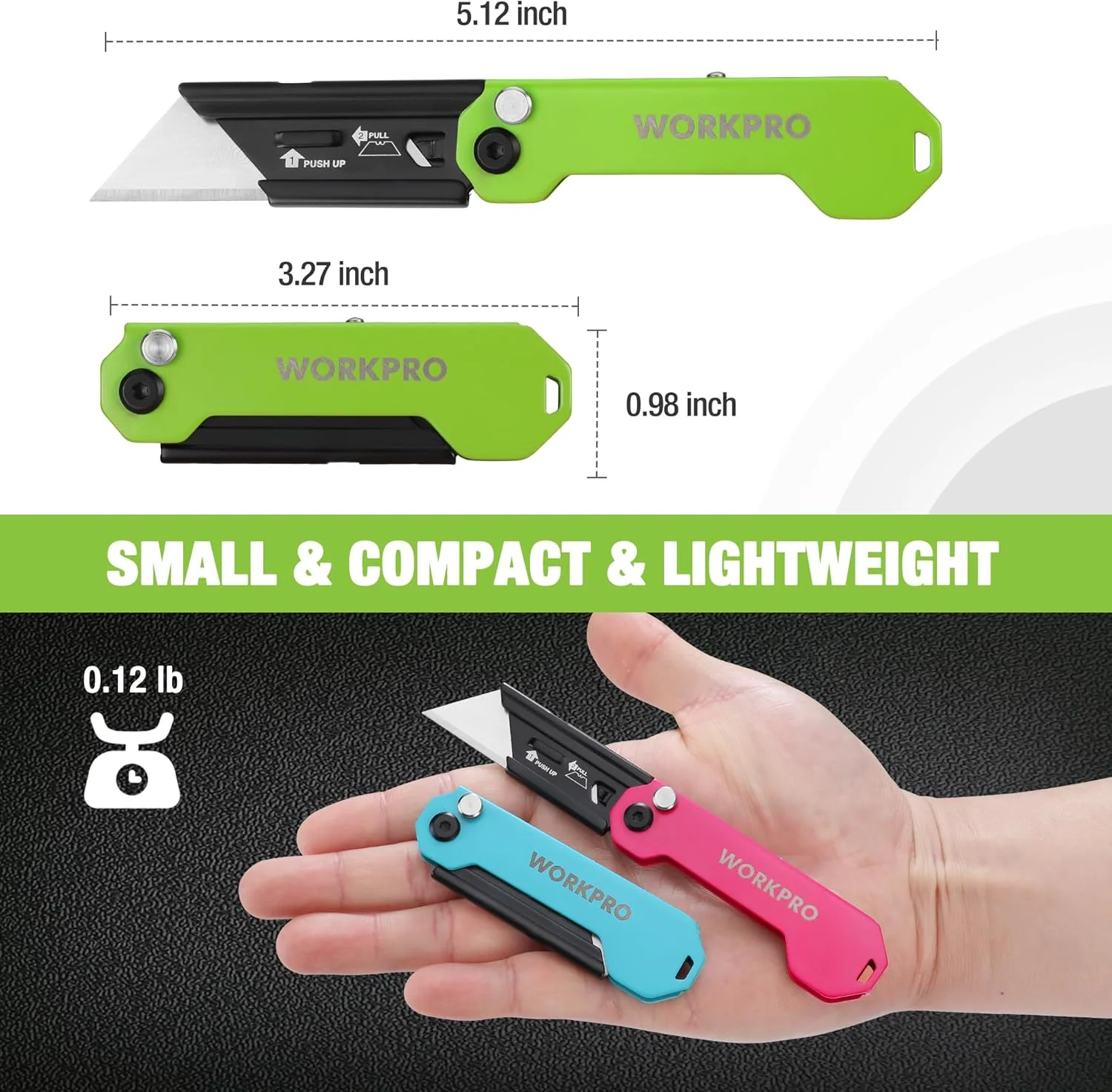 WORKPRO 3-Pack Folding Utility Knife, Razor Blade Knife with Safety Axis Lock, Quick Change Blade Box Cutter, EDC Pocket Knife with Belt Clip - Image 6