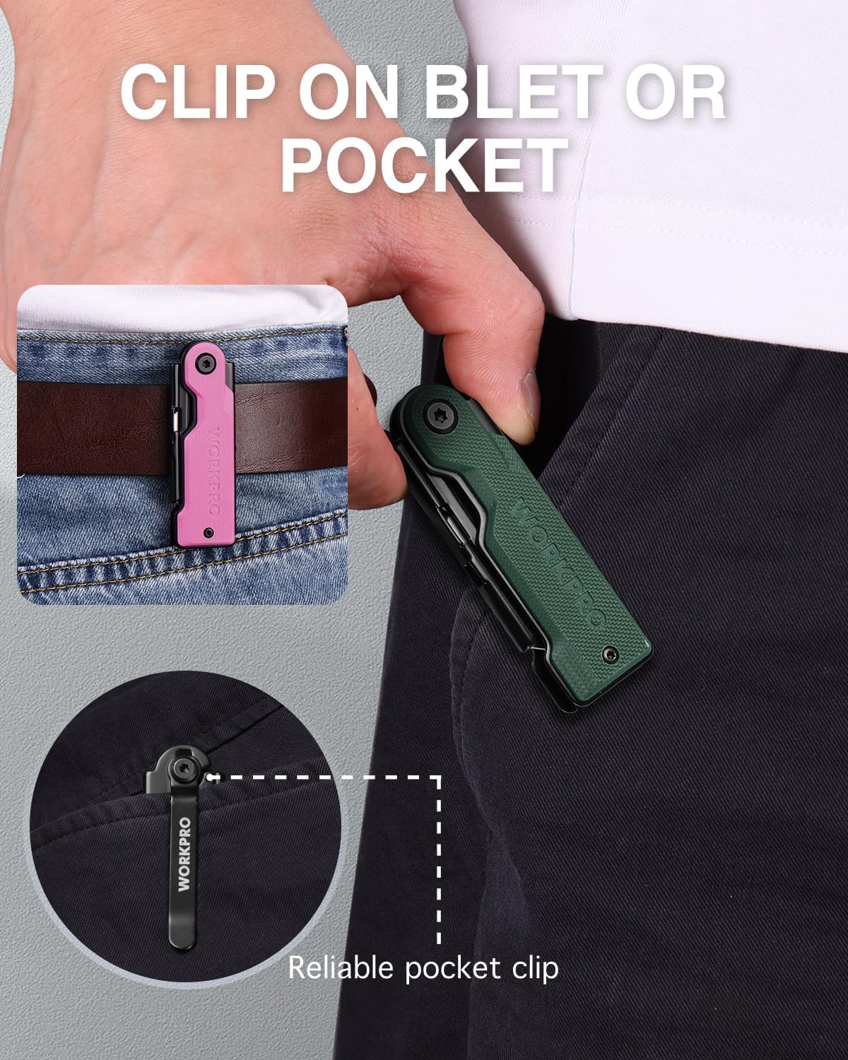 WORKPRO 3-Pack Folding Utility Knife Set, G10 Handle Box Cutter with 10 Extra SK5 Blades, Quick-Change Razor Knife with Belt Clip, EDC Utility Knife for DIY, Office, Home – Multicolor - Image 6