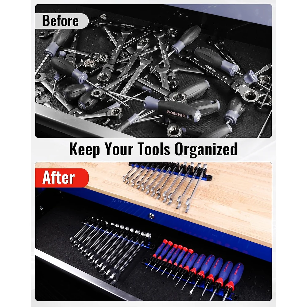 WORKPRO 3-Pack Magnetic Screwdriver Organizer and Wrench Organizer Set, Aluminum Rail Magnetic Tool Organizers, Tool Holder, Tool Box Organizers, 36-Slot Screwdriver & Wrench Holder (Tools Excluded) - Image 5
