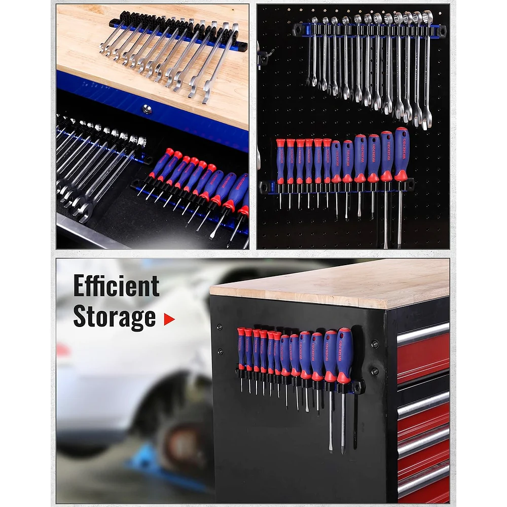 WORKPRO 3-Pack Magnetic Screwdriver Organizer and Wrench Organizer Set, Aluminum Rail Magnetic Tool Organizers, Tool Holder, Tool Box Organizers, 36-Slot Screwdriver & Wrench Holder (Tools Excluded) - Image 6
