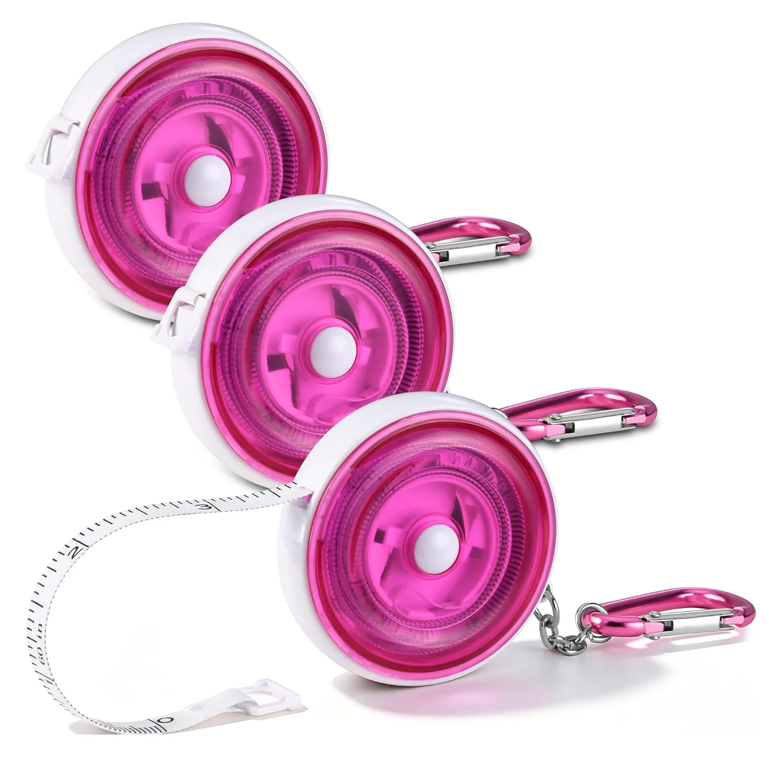 WORKPRO 3-Pack Soft Tape Measure, 60-Inch (150cm) Retractable Measuring Tape for Body Measurements, Sewing, Tailoring, Fabric, Cloth, Knitting and Crafts, Dual-Sided Scales with Carabiner Clip, Pink