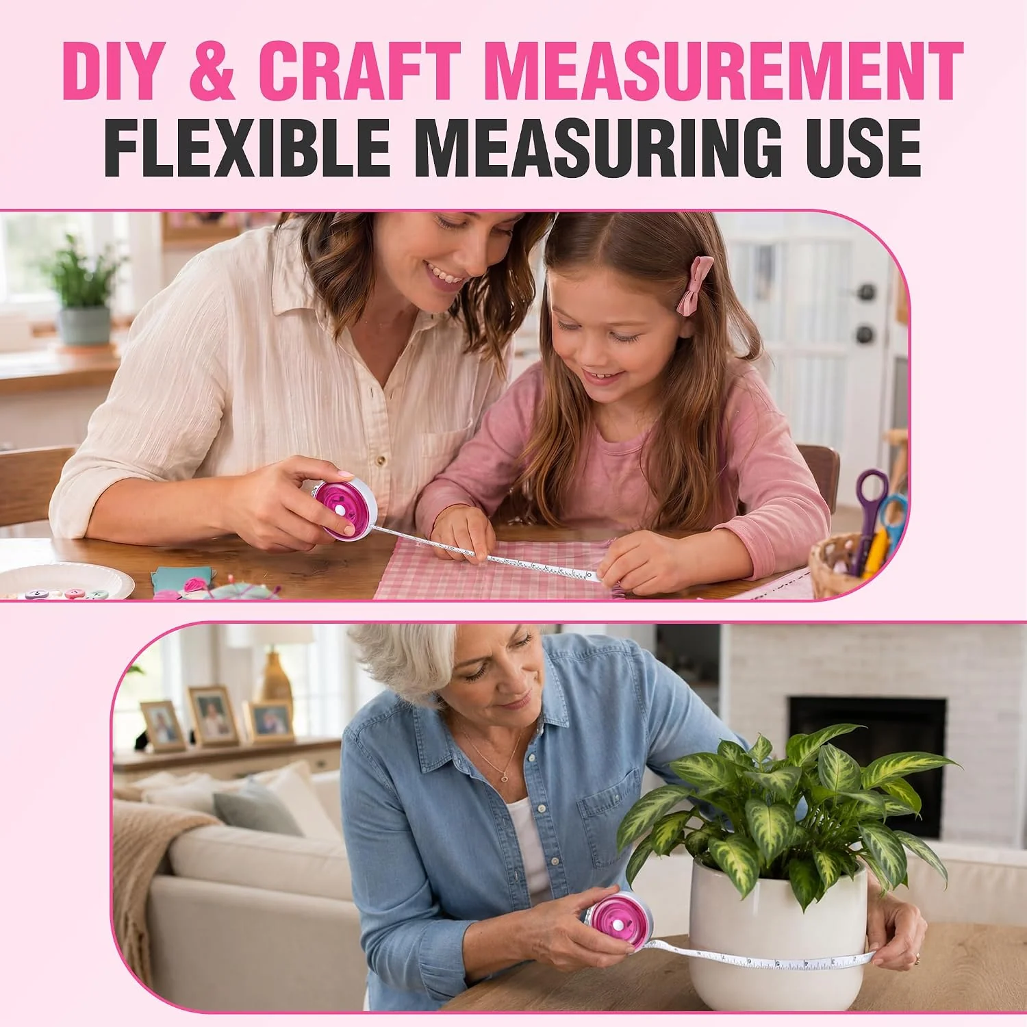 WORKPRO 3-Pack Soft Tape Measure, 60-Inch (150cm) Retractable Measuring Tape for Body Measurements, Sewing, Tailoring, Fabric, Cloth, Knitting and Crafts, Dual-Sided Scales with Carabiner Clip, Pink - Image 8