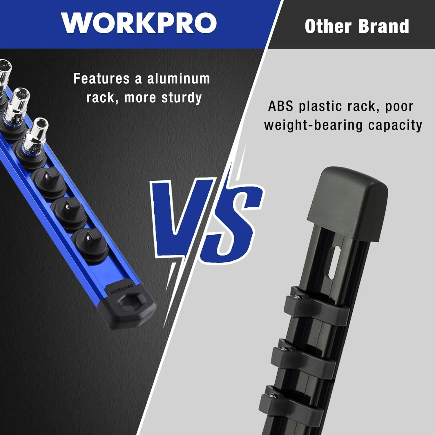 WORKPRO 3 Pcs Aluminum Alloy Magnetic Socket Organizer Set, Heavy Duty Socket Holder 1/4-Inch x 12 Clips, 3/8-Inch x 10 Clips, 1/2-Inch x 10 Clips (Socket not Included) - Image 10