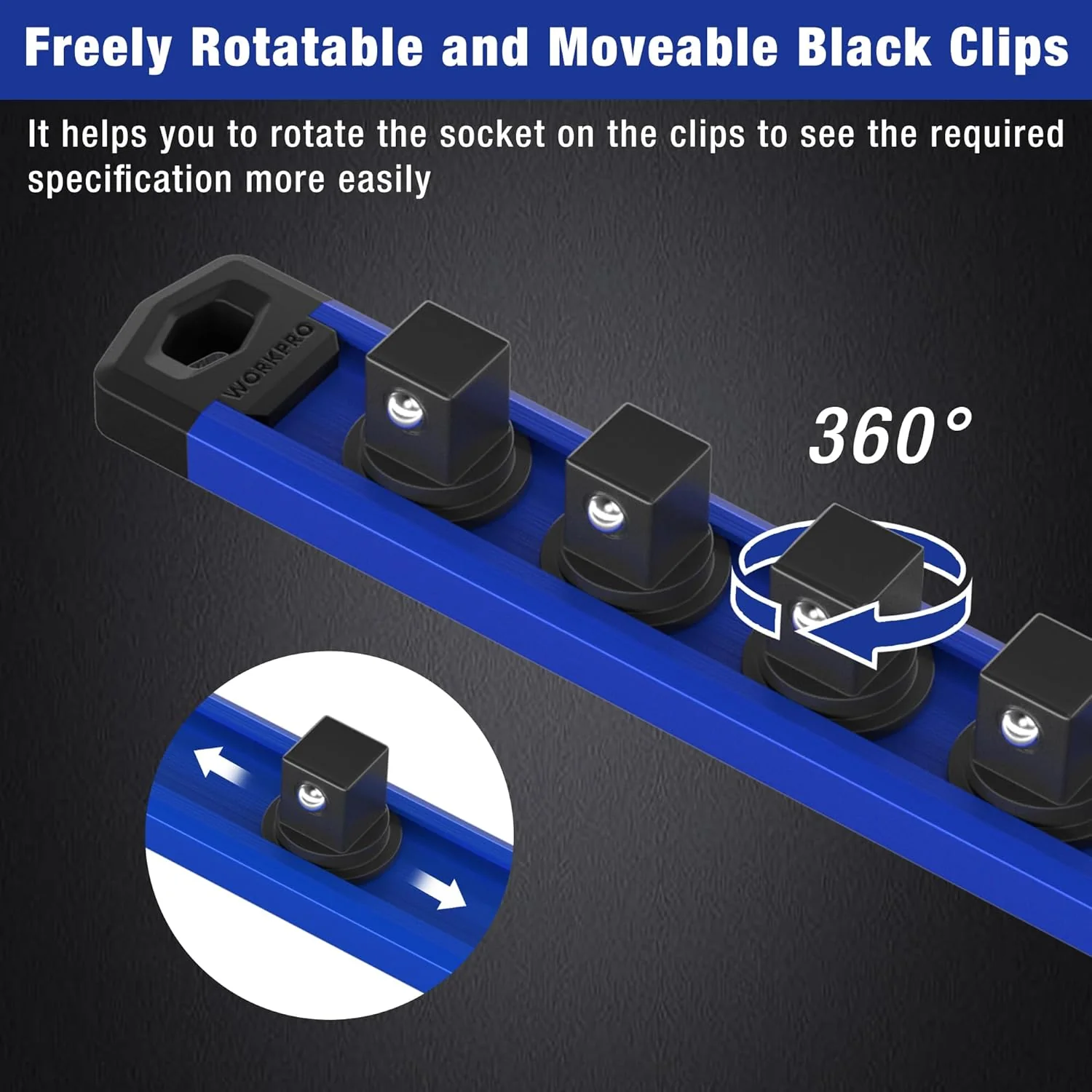 WORKPRO 3 Pcs Aluminum Alloy Magnetic Socket Organizer Set, Heavy Duty Socket Holder 1/4-Inch x 12 Clips, 3/8-Inch x 10 Clips, 1/2-Inch x 10 Clips (Socket not Included) - Image 11