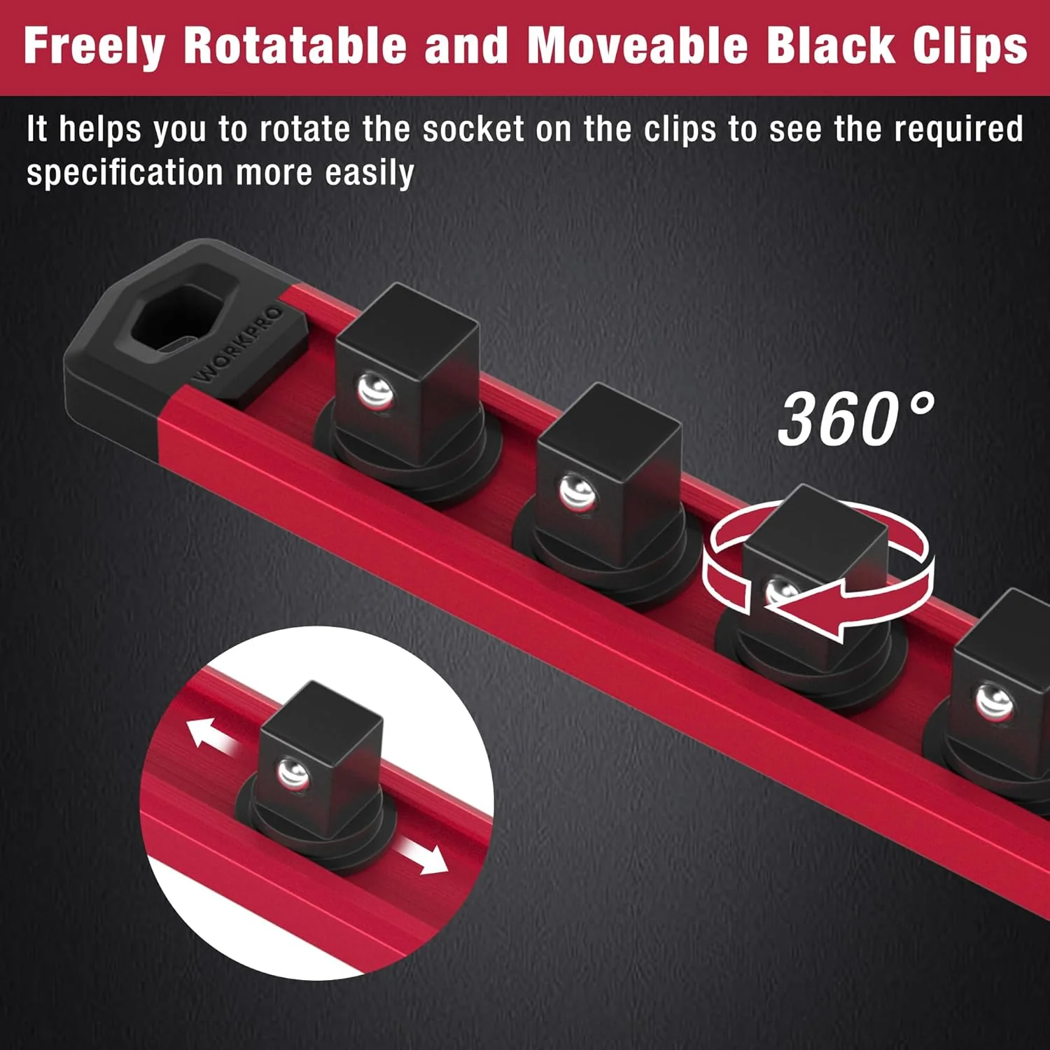 WORKPRO 3 Pcs Aluminum Alloy Magnetic Socket Organizer Set, Heavy Duty Socket Holder 1/4-Inch x 12 Clips, 3/8-Inch x 10 Clips, 1/2-Inch x 10 Clips (Socket not Included) - Image 5