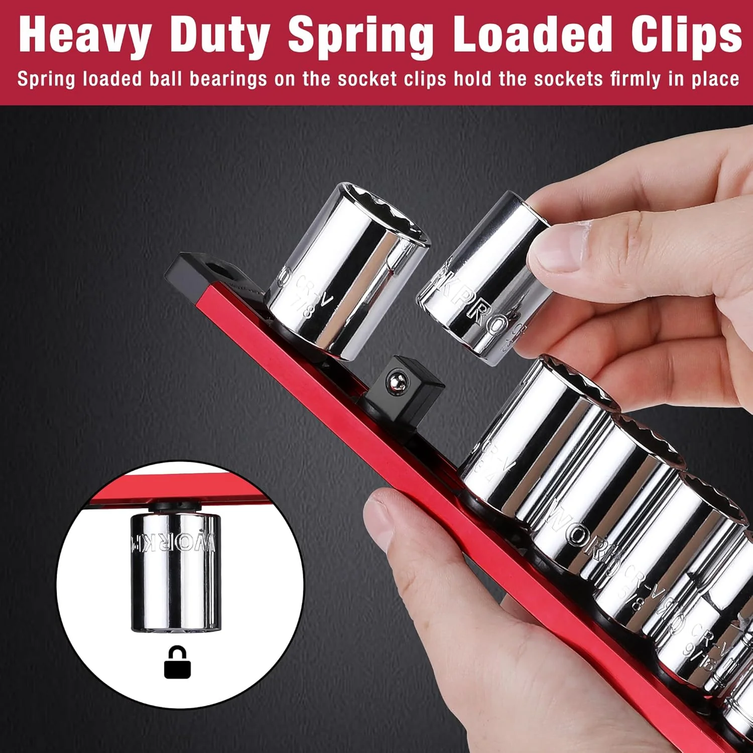 WORKPRO 3 Pcs Aluminum Alloy Magnetic Socket Organizer Set, Heavy Duty Socket Holder 1/4-Inch x 12 Clips, 3/8-Inch x 10 Clips, 1/2-Inch x 10 Clips (Socket not Included) - Image 6