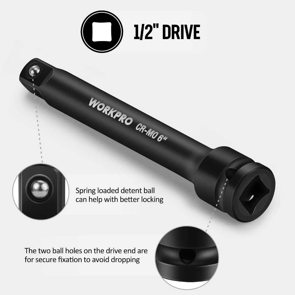 WORKPRO 3 Piece-3, 6, 8 Inch 1/2-Inch Socket Drive Impact Extension Bar Sets - Image 4