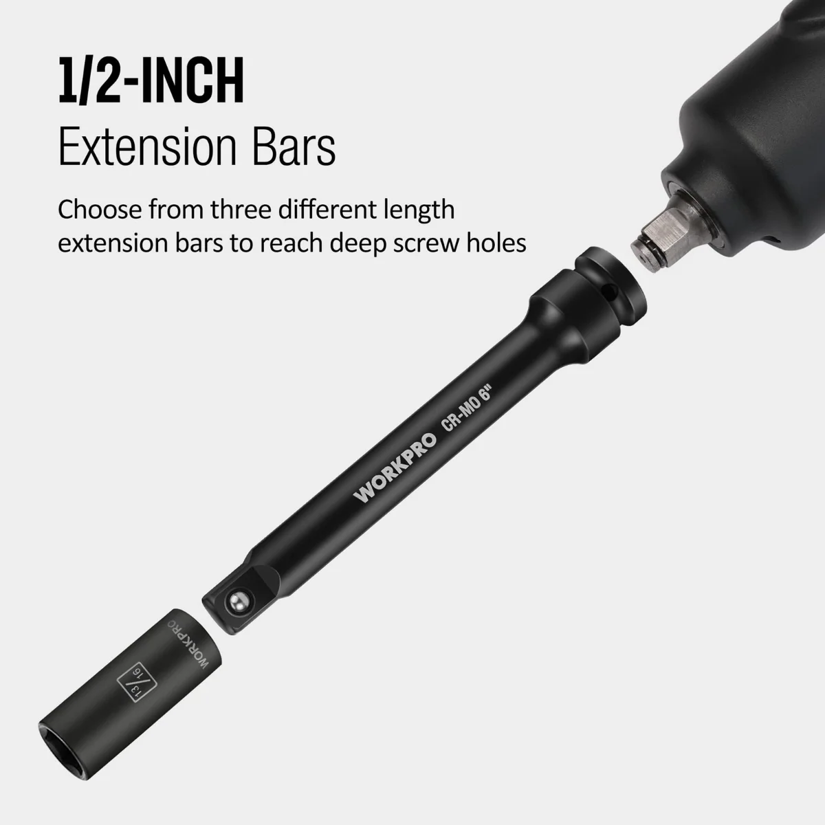 WORKPRO 3 Piece-3, 6, 8 Inch 1/2-Inch Socket Drive Impact Extension Bar Sets - Image 5