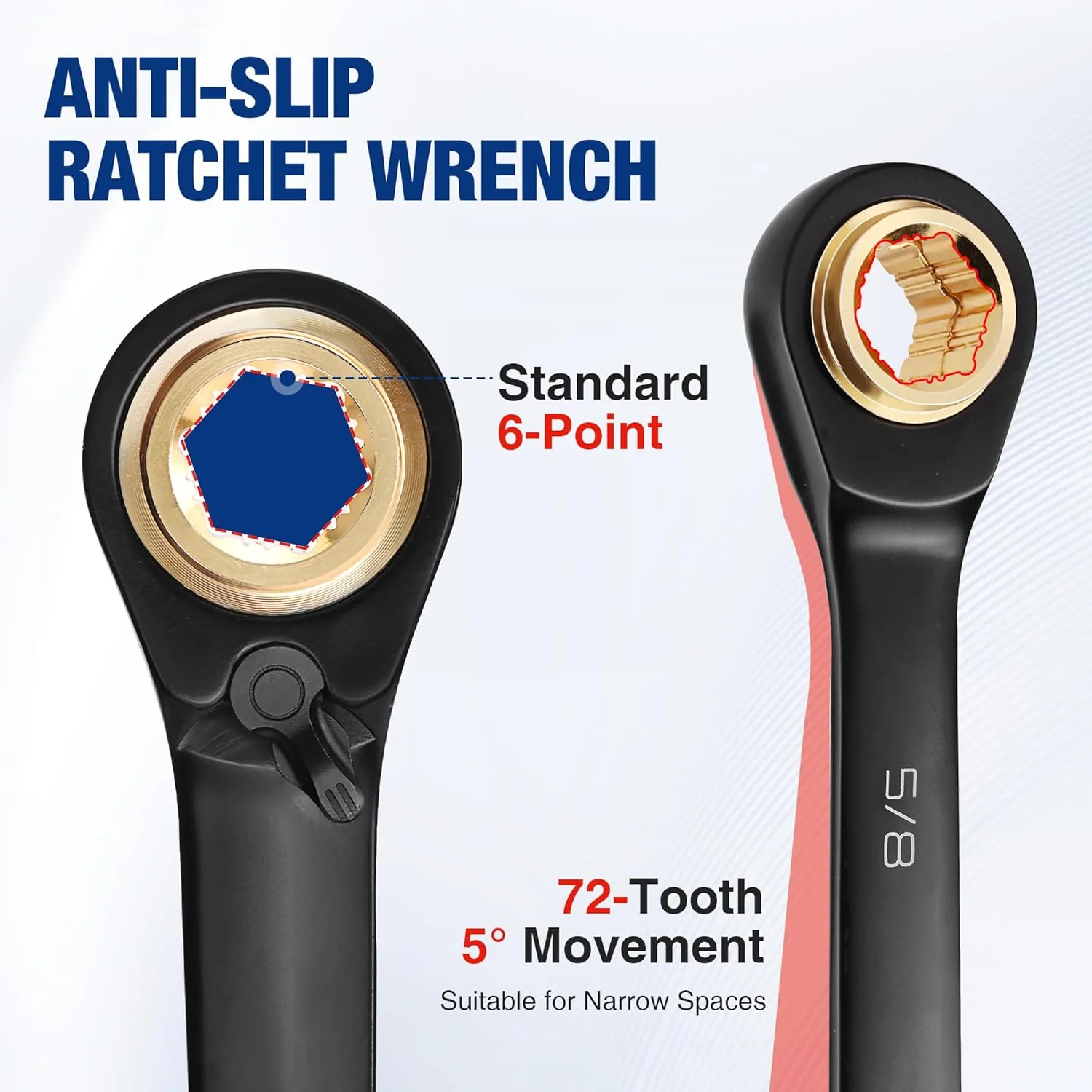 WORKPRO 3-Piece 4-in-1 Reversible Ratcheting Wrench Set, 12 Sizes in 3 Wrenches (1/4"-3/4"), SAE, Anti-Slip, Double Box End, 72-Tooth, CR-V, 6-Point, with Storage Bag - for Repair & Maintenance - Image 3