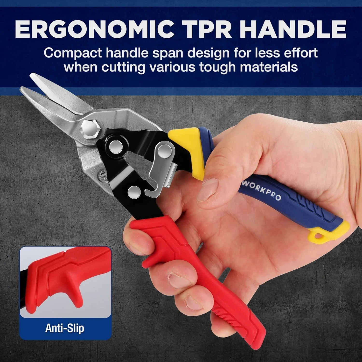 WORKPRO 3 Piece Aviation Tin Snips Set, 8 Inch Metal Cutter Shear for Left, Right and Straight Cut | Cr-V Blade, Ergonomic Handle with Hang Hole, Safety Latch - Image 5