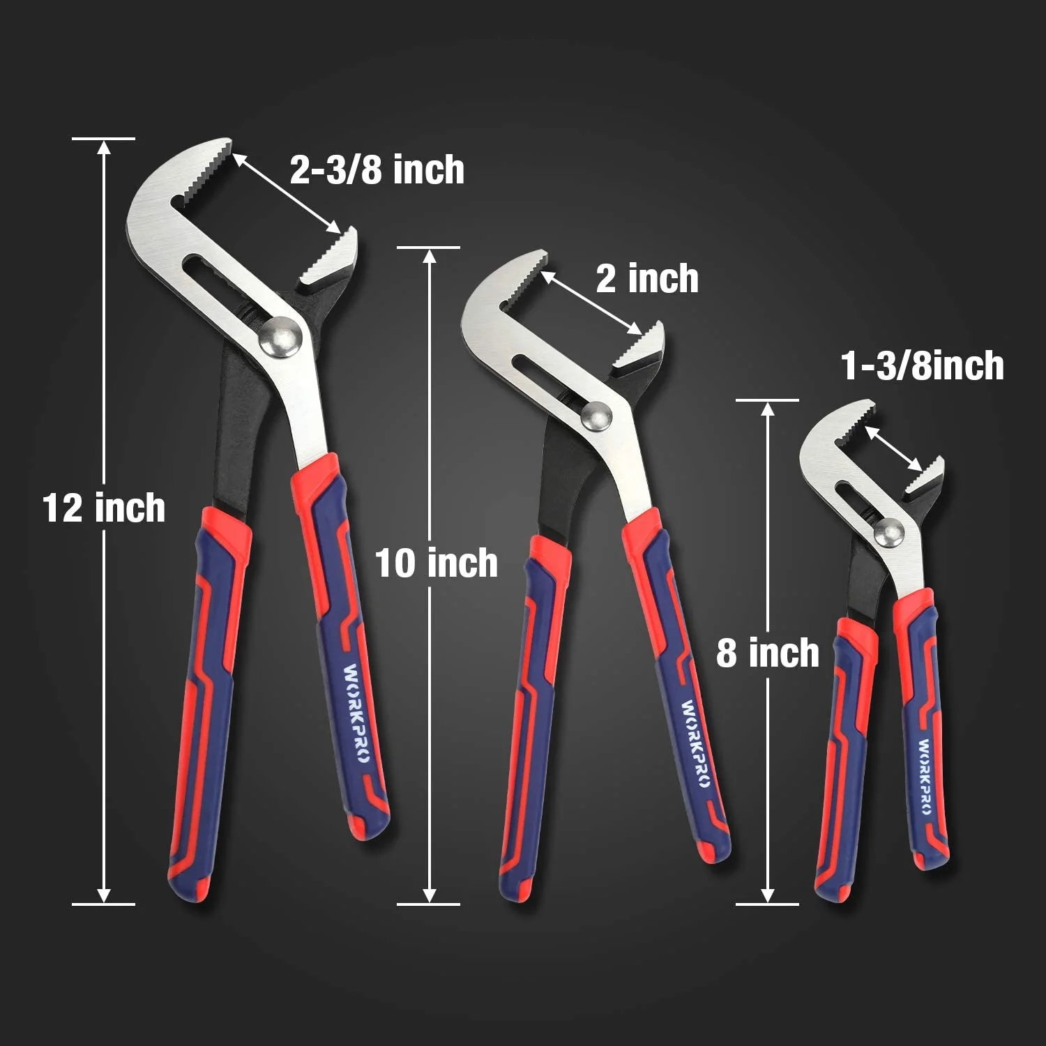 WORKPRO 3 Pcs Adjustable Multipurpose Groove Joint Pliers Set - Image 3