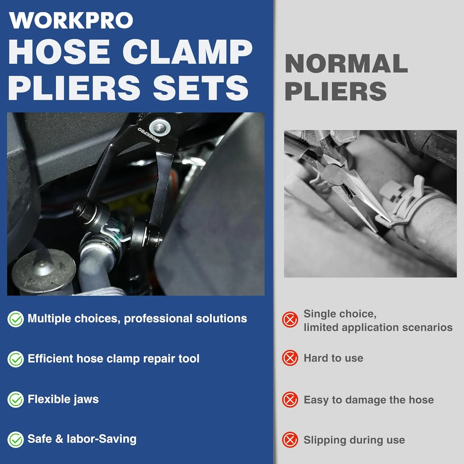 WORKPRO 3-Piece Hose Clamp Pliers Set with Pouch - 27" Long Reach Wire Spring Hose Clamp Plier & Angled Spring Clamp & Flat Band Pliers for Removal, Installation of Ring - Image 3