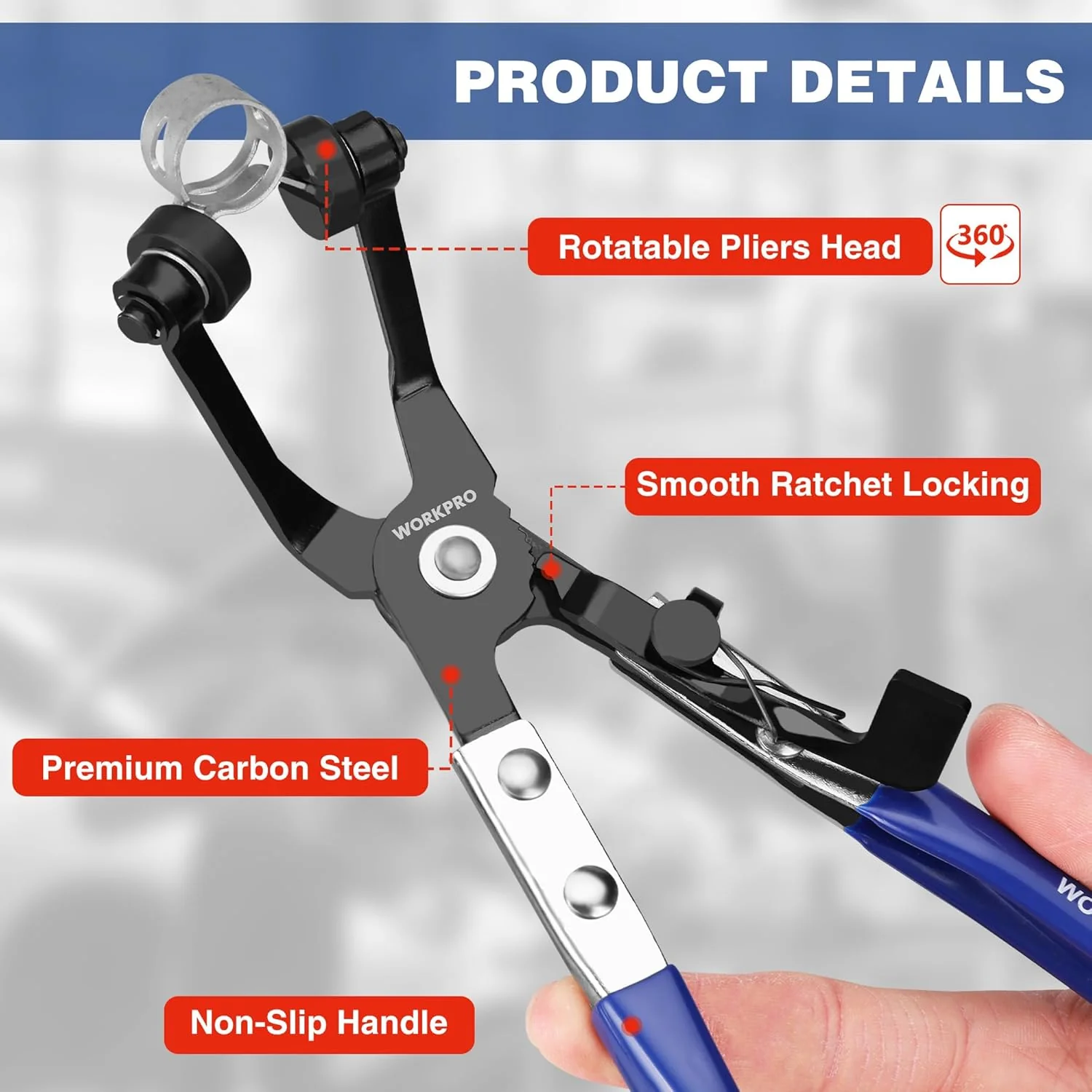 WORKPRO 3-Piece Hose Clamp Pliers Set with Pouch - 27" Long Reach Wire Spring Hose Clamp Plier & Angled Spring Clamp & Flat Band Pliers for Removal, Installation of Ring - Image 4