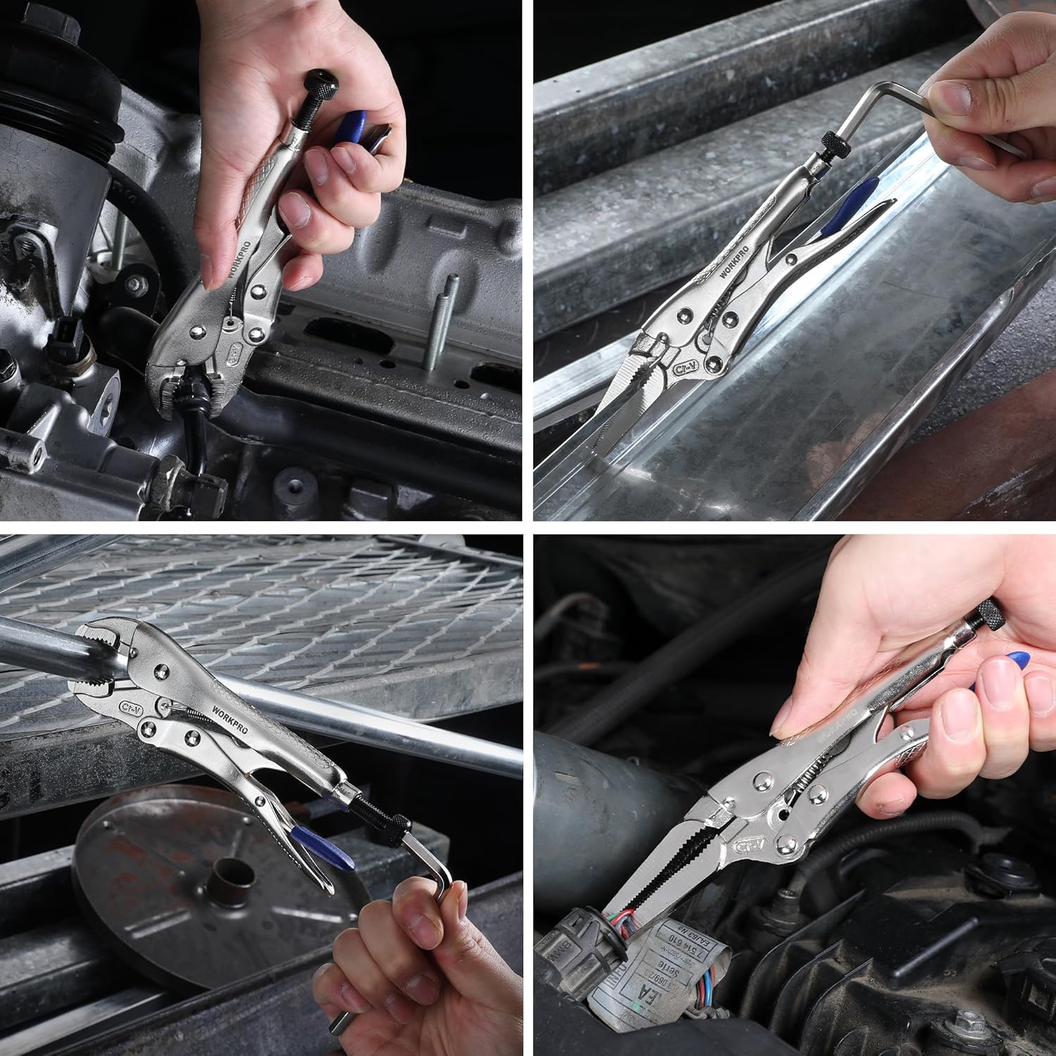 WORKPRO 3-Piece Locking Pliers Set with Hex Key Holes, Curved Jaw & Long Nose Vice Grips with 3pc Allen Wrenches for Maximum Locking Force, Fast Release Vise Grip Pliers - Image 7