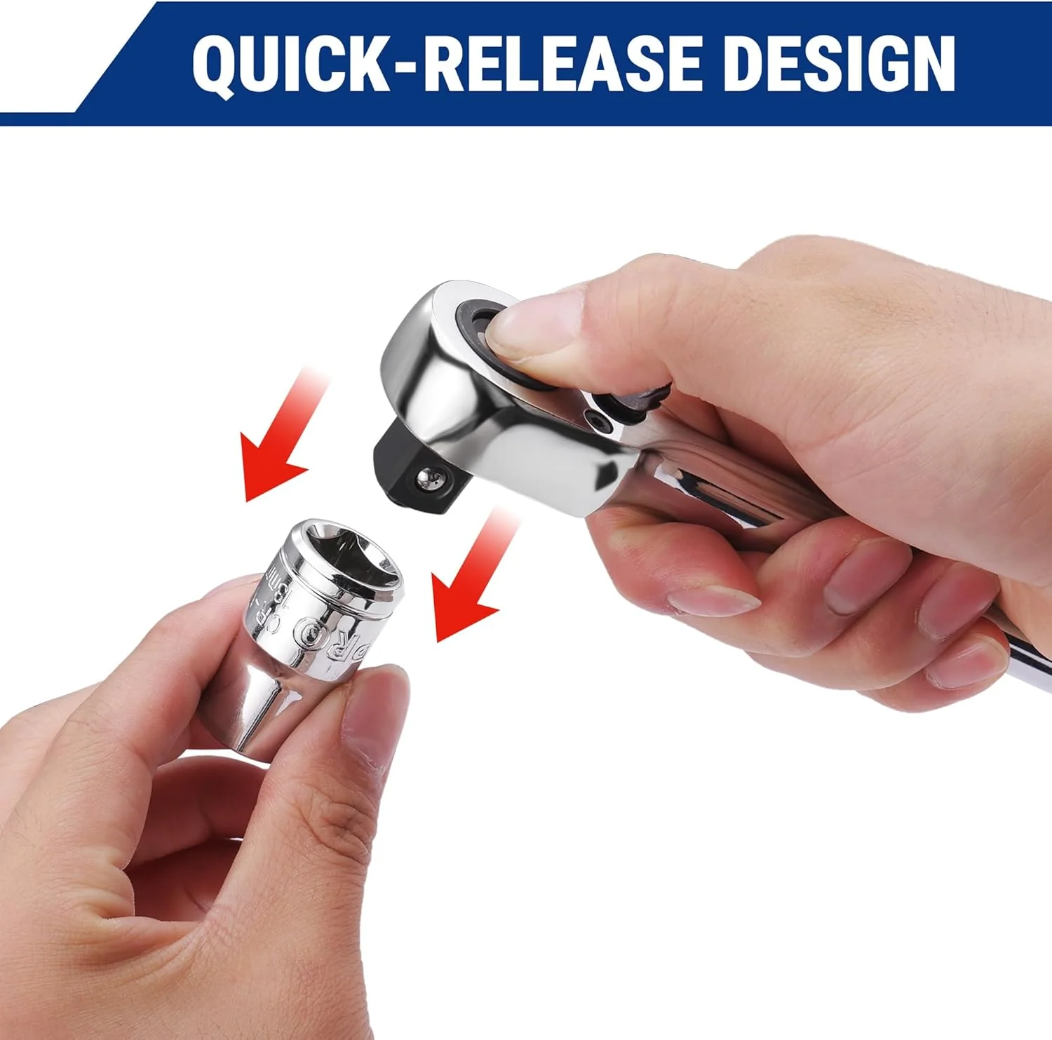 WORKPRO 3-Piece Low-Profile Drive Ratchet, 1/4", 3/8", 1/2" 90-Tooth Quick-Release Ratchet Wrench, Reversible, 4° Swing, CR-MO Compact Drive Head, Full Polished, Gifts for Men - Image 7