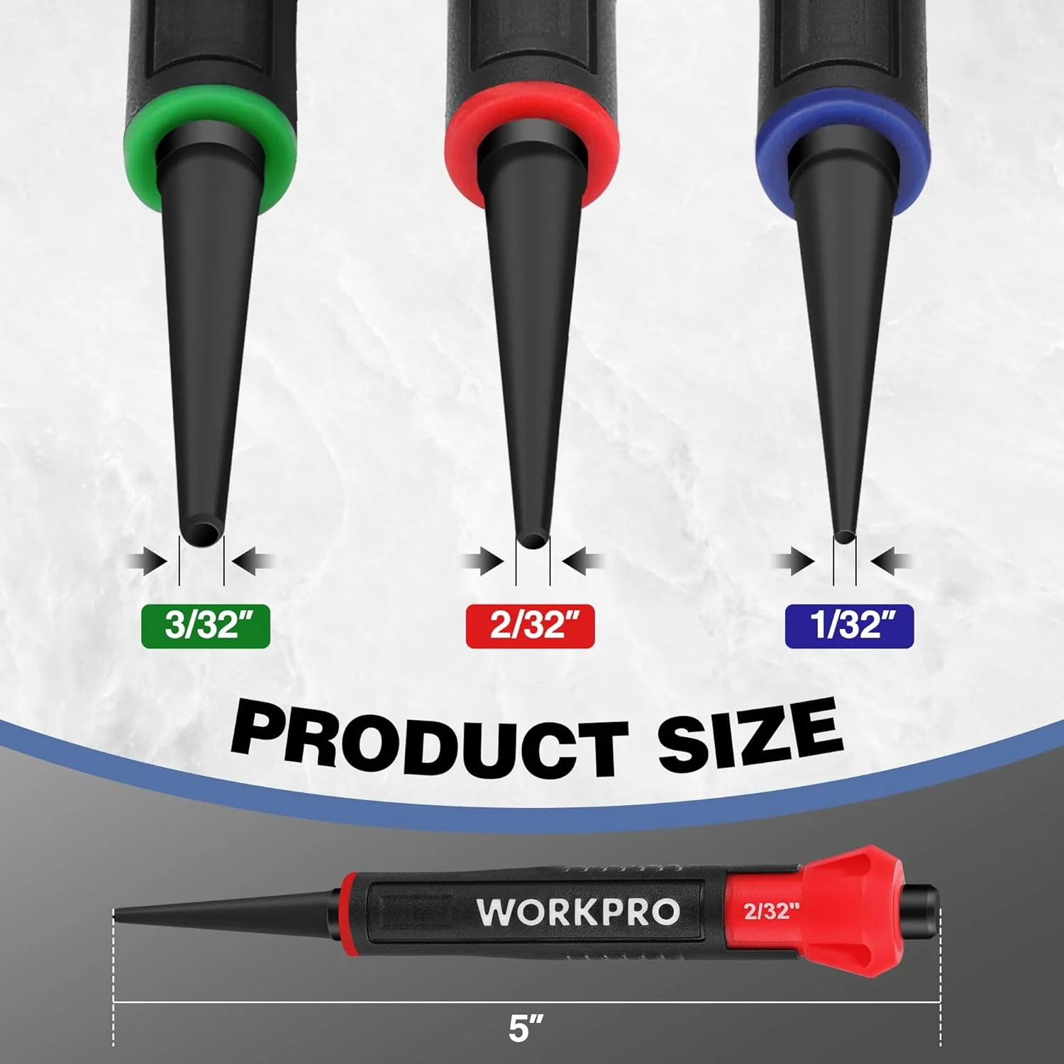WORKPRO 3-Piece Nail Punch Set, Includes 1/32", 1/16", 3/32" Nail Setter, Color Coded Nail Set Tool with Shock-Absorbing Grip - Image 3