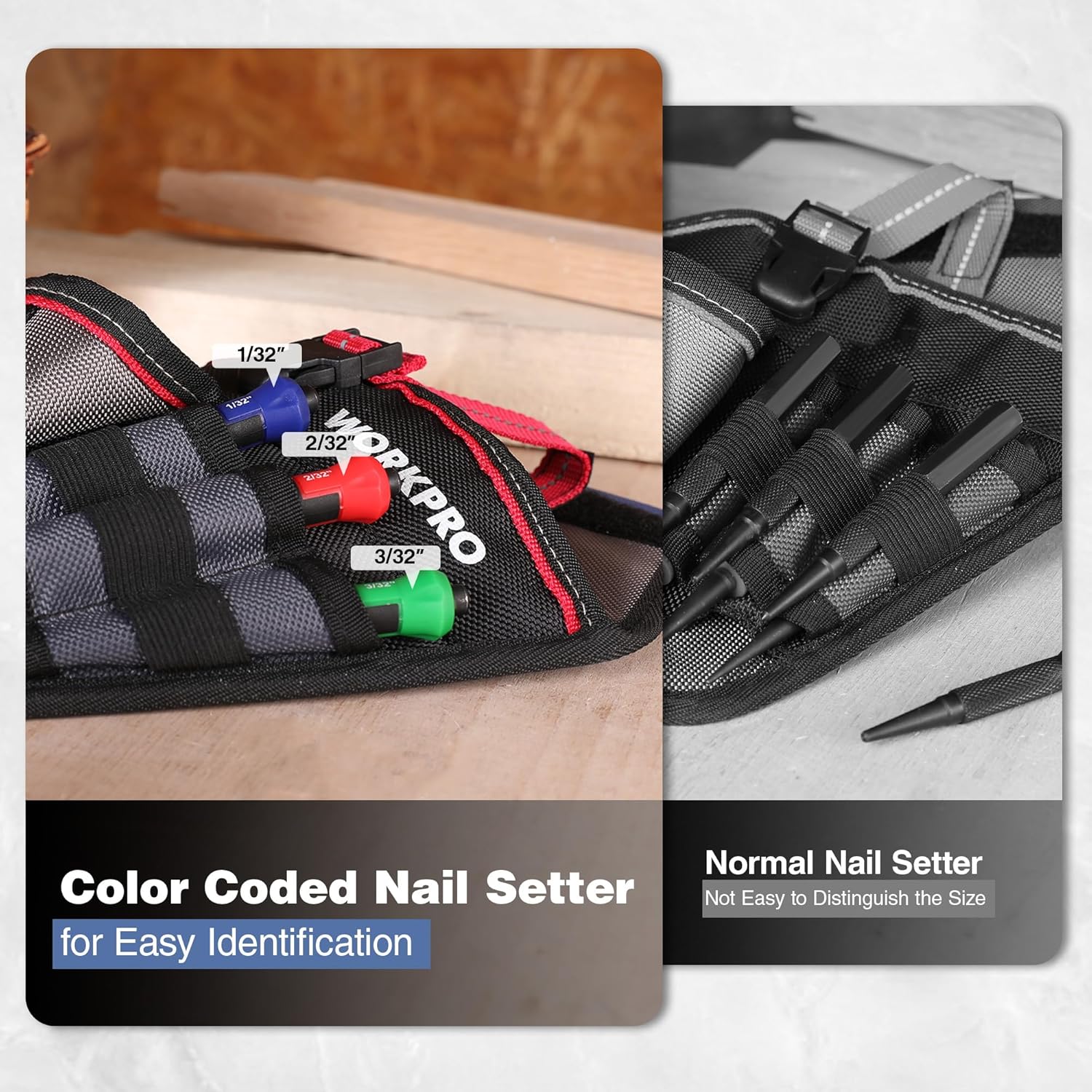 WORKPRO 3-Piece Nail Punch Set, Includes 1/32", 1/16", 3/32" Nail Setter, Color Coded Nail Set Tool with Shock-Absorbing Grip - Image 7