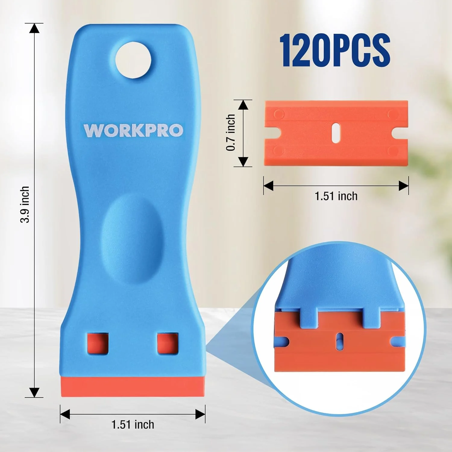 WORKPRO 3-Piece Plastic Razor Blade Scraper with 120 Pcs Plastic Razor Blades, for Gasket Remover, Labels Decal and Adhesive Remover for Windows and Glass - Image 3