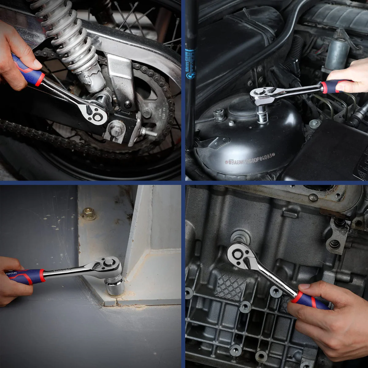 WORKPRO 3 Pcs Ratchet Set, 1/4", 3/8", 1/2" Quick-Release Reversible 72-Tooth 40CR Steel Drive Socket Wrench - Image 5