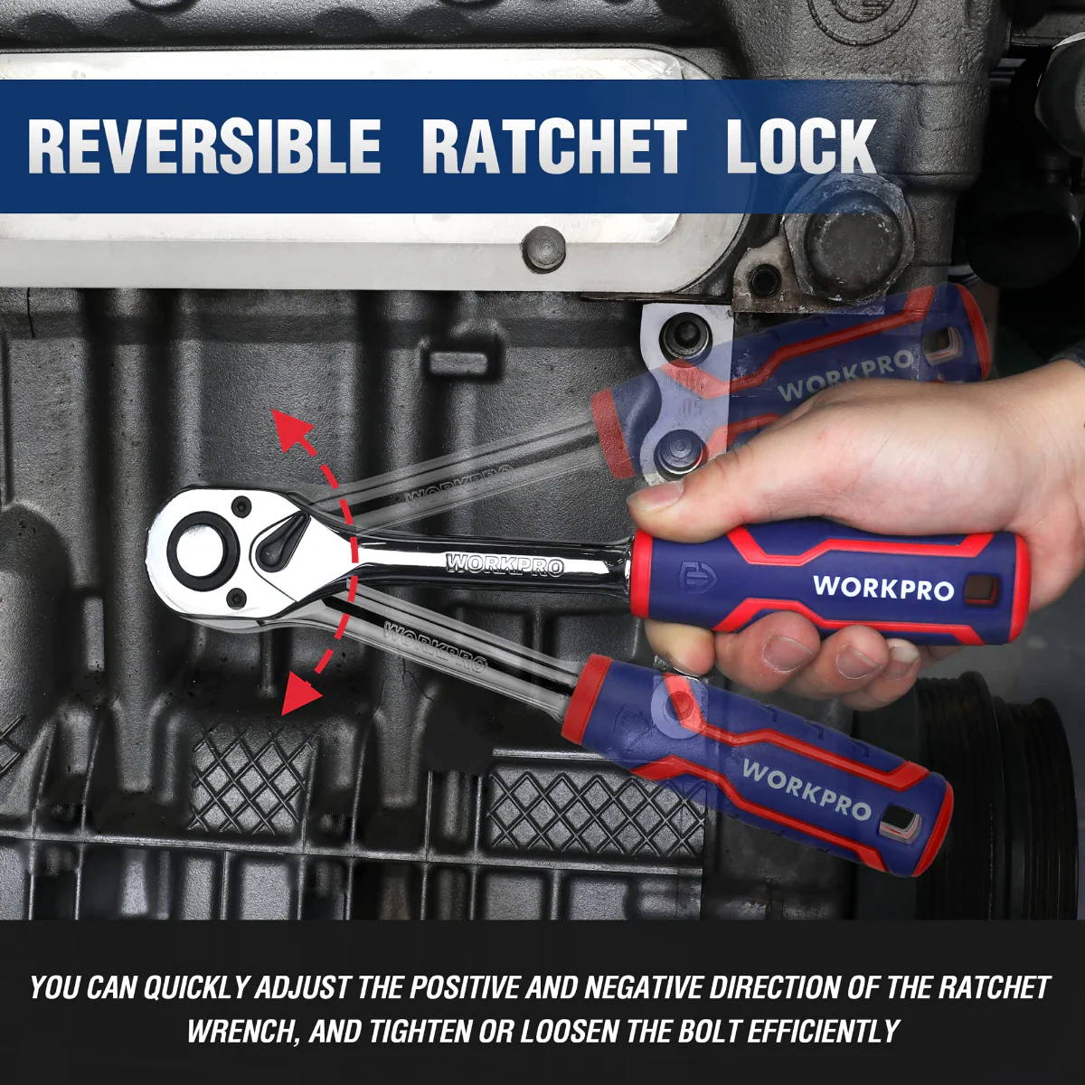 WORKPRO 3 Pcs Ratchet Set, 1/4", 3/8", 1/2" Quick-Release Reversible 72-Tooth 40CR Steel Drive Socket Wrench - Image 6