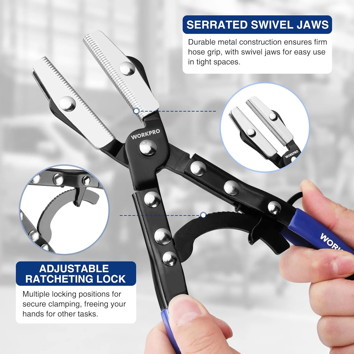 WORKPRO 3-Piece Ratcheting Hose Pinch Off Pliers Set, 8", 10", 12" Locking Hose Pinch Pliers Set with Storage Bag - for Radiator, Coolant, Automotive, Fuel Lines - Image 2