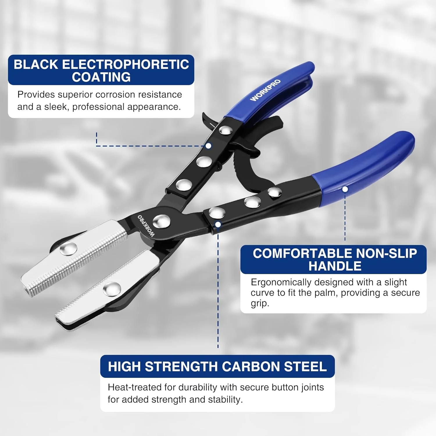 WORKPRO 3-Piece Ratcheting Hose Pinch Off Pliers Set, 8", 10", 12" Locking Hose Pinch Pliers Set with Storage Bag - for Radiator, Coolant, Automotive, Fuel Lines - Image 3