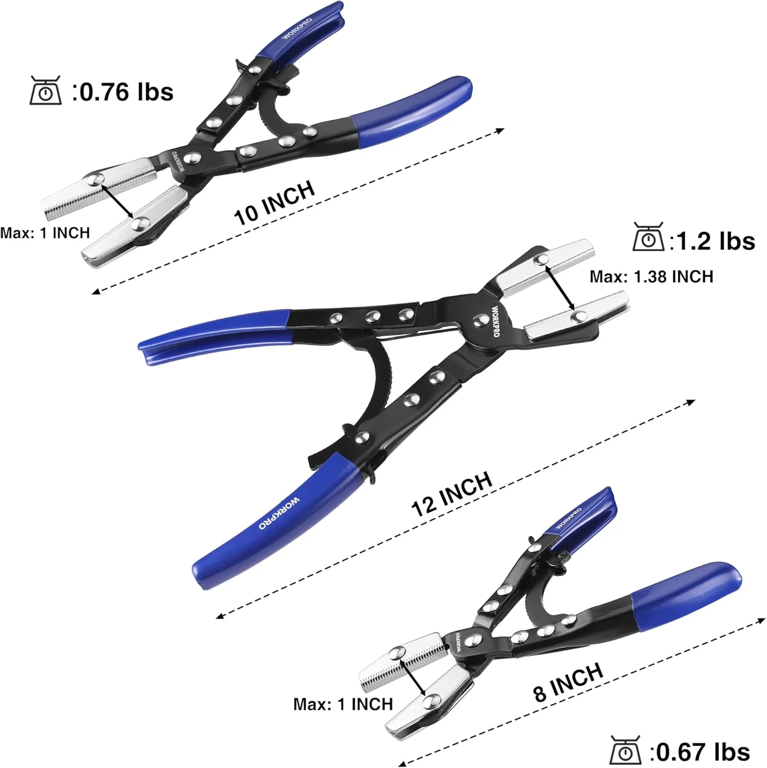 WORKPRO 3-Piece Ratcheting Hose Pinch Off Pliers Set, 8", 10", 12" Locking Hose Pinch Pliers Set with Storage Bag - for Radiator, Coolant, Automotive, Fuel Lines - Image 7