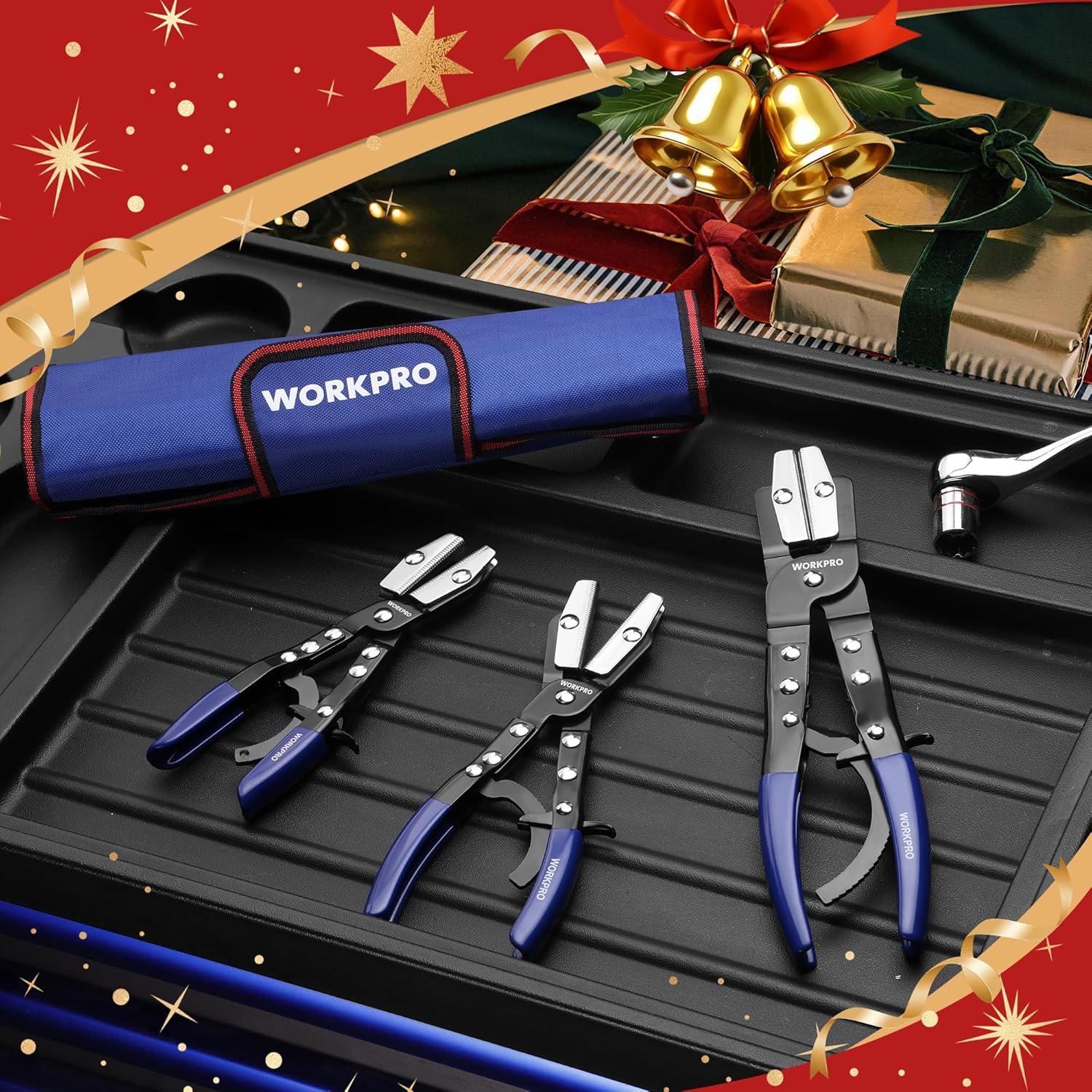 WORKPRO 3-Piece Ratcheting Hose Pinch Off Pliers Set, 8", 10", 12" Locking Hose Pinch Pliers Set with Storage Bag - for Radiator, Coolant, Automotive, Fuel Lines - Image 8