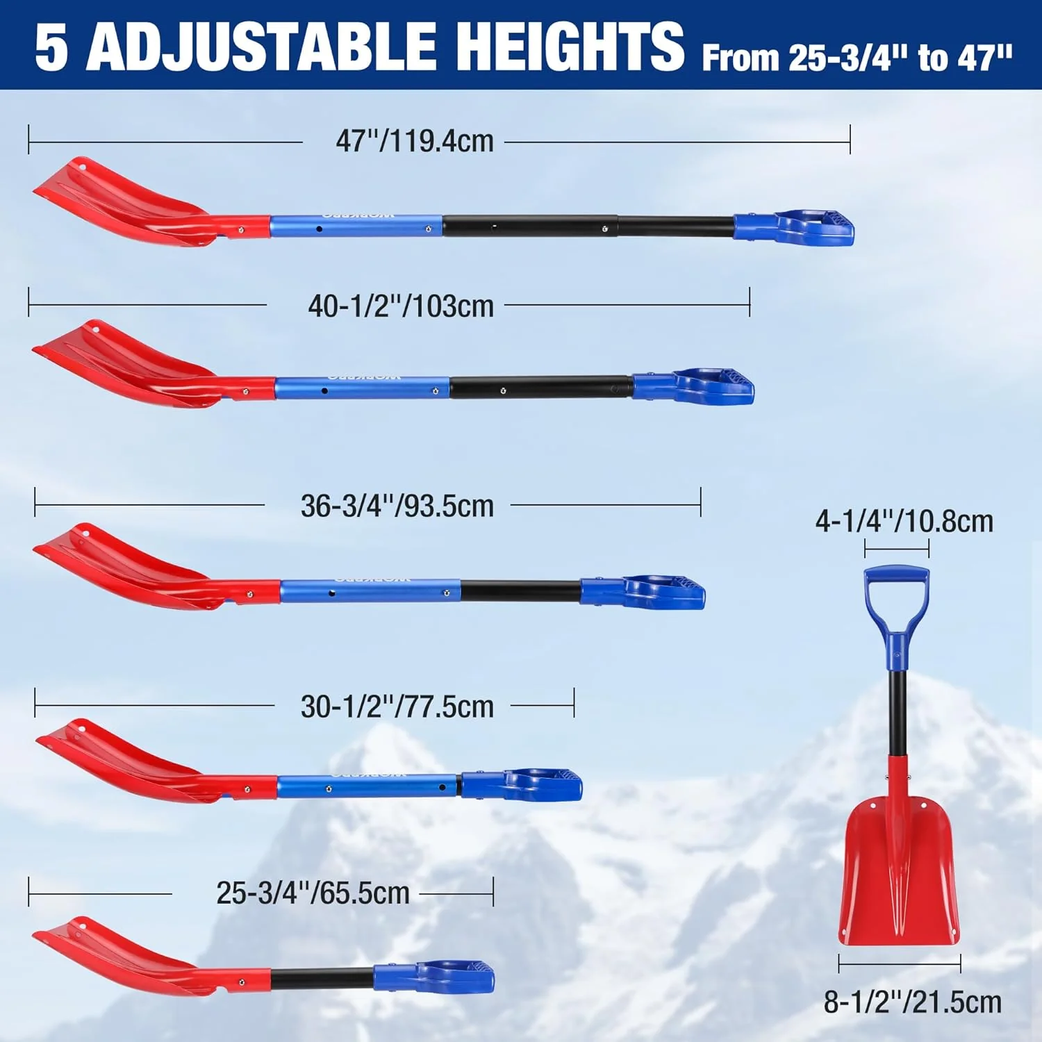 WORKPRO 3-Piece Snow Removal Kit, 47" Detachable Snow Shovel, 27" 2-in-1 Ice Scraper & Snow Brush Tool, Separate Snow Scraper for Car, Truck, Driveway, and Winter Conditions, Storage Bag Included - Image 2