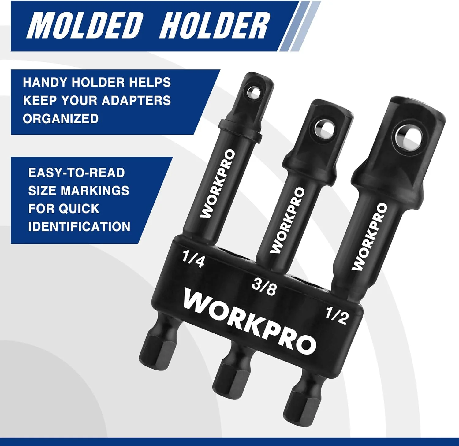 WORKPRO 3-Piece Socket Adapter Extension Set, 1/4-Inch Hex Shank | 1/4" 3/8" 1/2" Impact Socket Driver Set, Drill Sockets Extension Bit, Sockets Driver Adapter, Drill Extension with Holder - Image 5