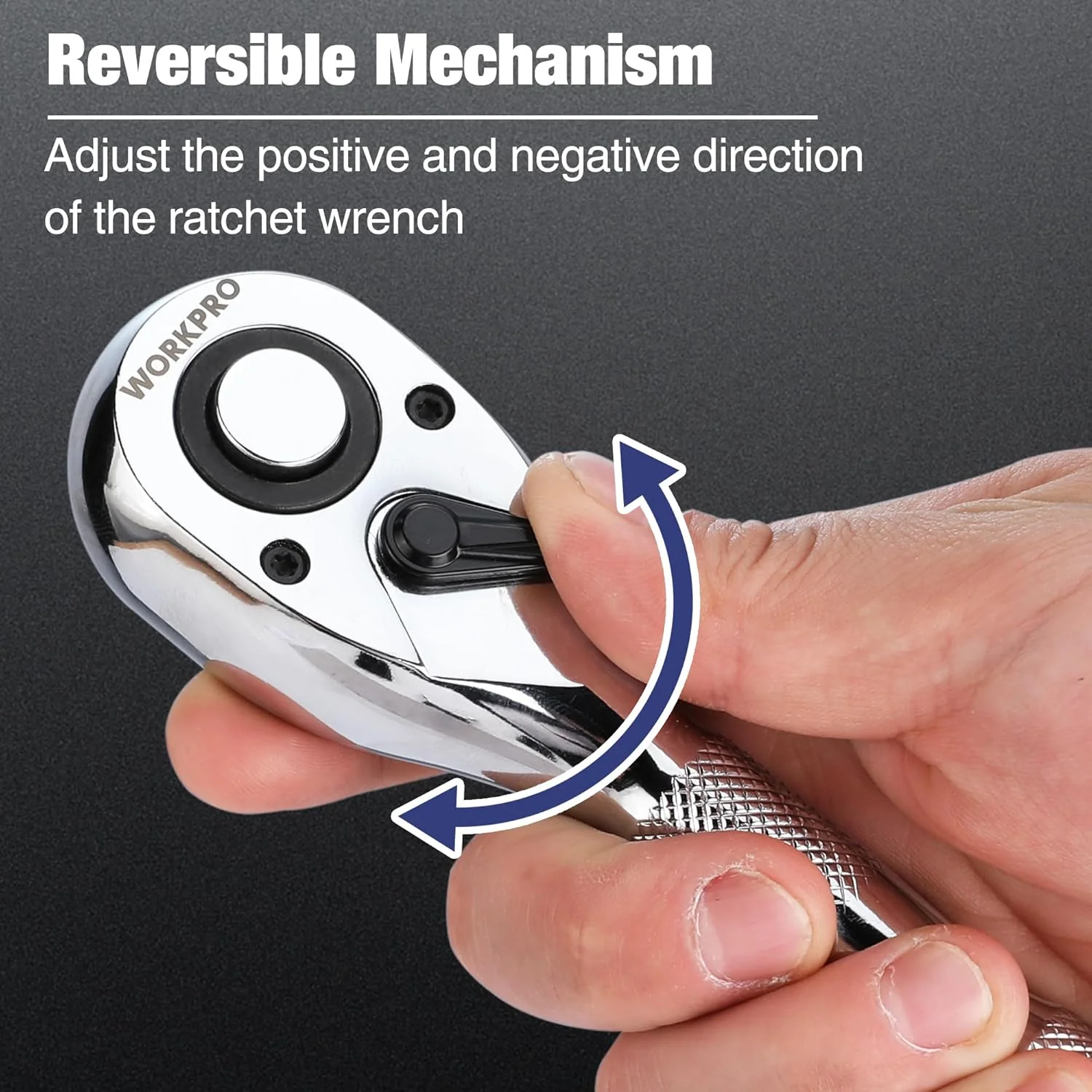 WORKPRO 3-Piece Stubby Ratchet Set, Quick Release Reversible, 1/4", 3/8", 1/2" Drive Mini Ratchet Handles, Chrome Alloy Made, CR-MO Head, 72-Tooth, Full Polished - Image 5