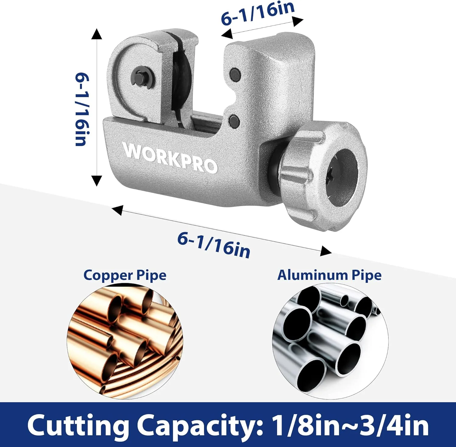 WORKPRO 3 Pieces Tubing Cutter Set - Pipe Cutter with 1/8”-1-1/4” Cutting Capacity, Mini Copper Pipe Cutter with Deburring Tool, Copper, Aluminum, Brass, and Plastic Tubing Cutter - Image 4