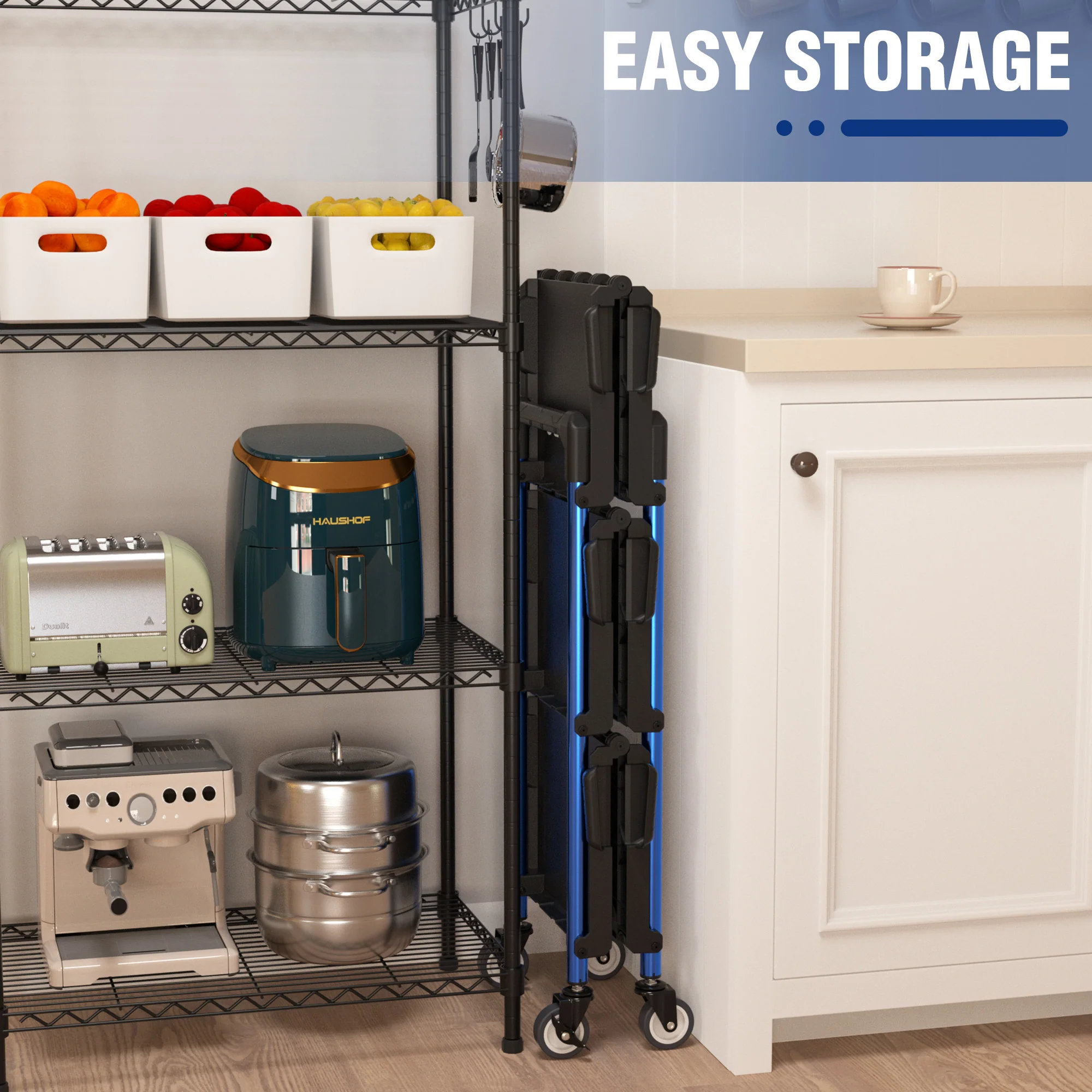 WORKPRO 3-Tier Collapsible Service Cart with Wheels, 210 LBS (No Assembly Required) - Image 6