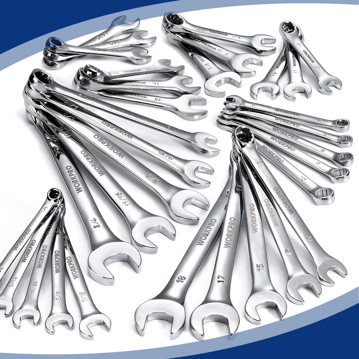 WORKPRO 32 Pcs SAE & Metric Combination 12 PT Regular and Stubby Wrench Set - Image 8