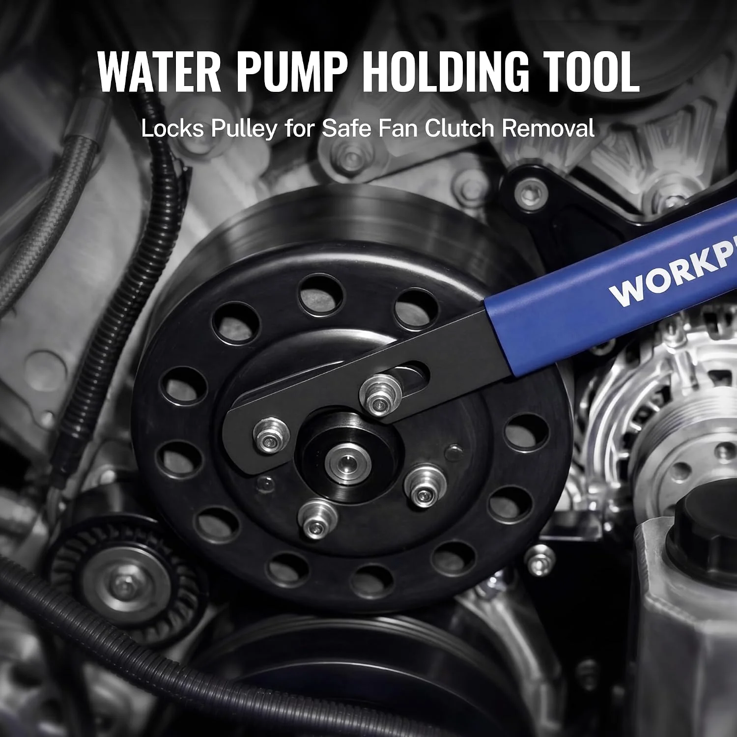 WORKPRO 32mm & 36mm Fan Clutch Wrench Set with Water Pump Pulley Holder | Fan Clutch Removal Tool Kit for BMW, Ford, GM, Dodge, Chevrolet, Jeep. Water Pump Holder, Clutch Fan Tool with Carrying Case - Image 3