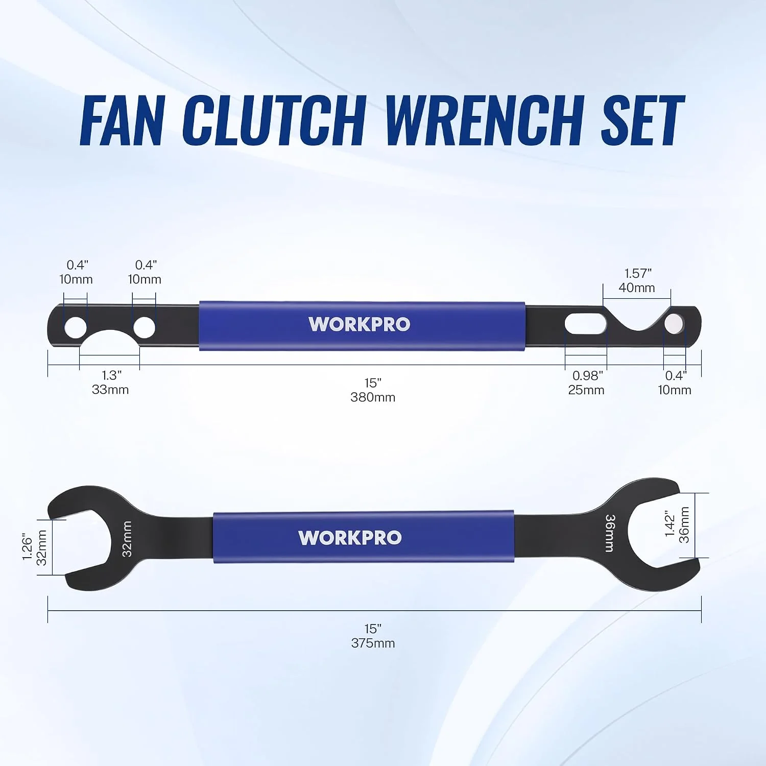 WORKPRO 32mm & 36mm Fan Clutch Wrench Set with Water Pump Pulley Holder | Fan Clutch Removal Tool Kit for BMW, Ford, GM, Dodge, Chevrolet, Jeep. Water Pump Holder, Clutch Fan Tool with Carrying Case - Image 7