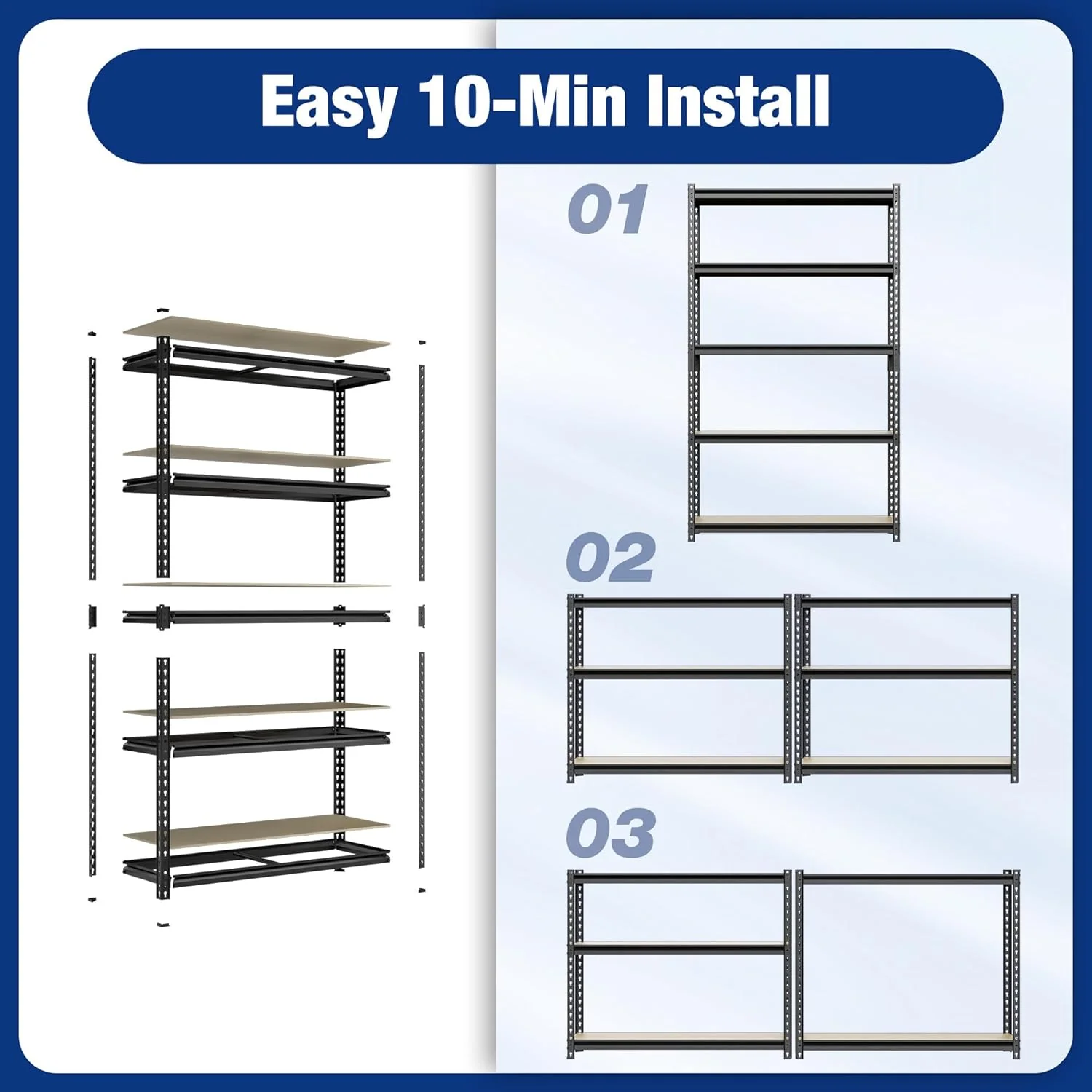 WORKPRO 5-Tier Adjustable Metal Shelving Unit-Black - Image 14