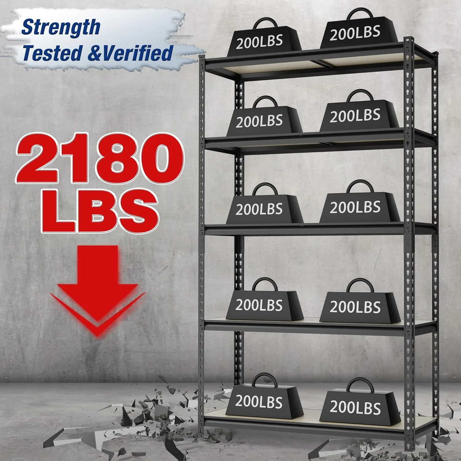 WORKPRO 5-Tier Adjustable Metal Shelving Unit-Black - Image 3